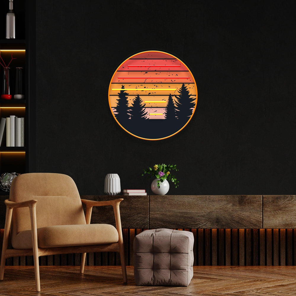Retro Mountain Sunset Artwork Led Neon Sign Light - Neonbir