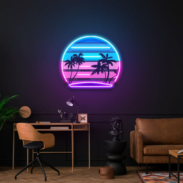 Retro Vintage Stili Palmiye Ağacı Baskılı - Neon Tabela