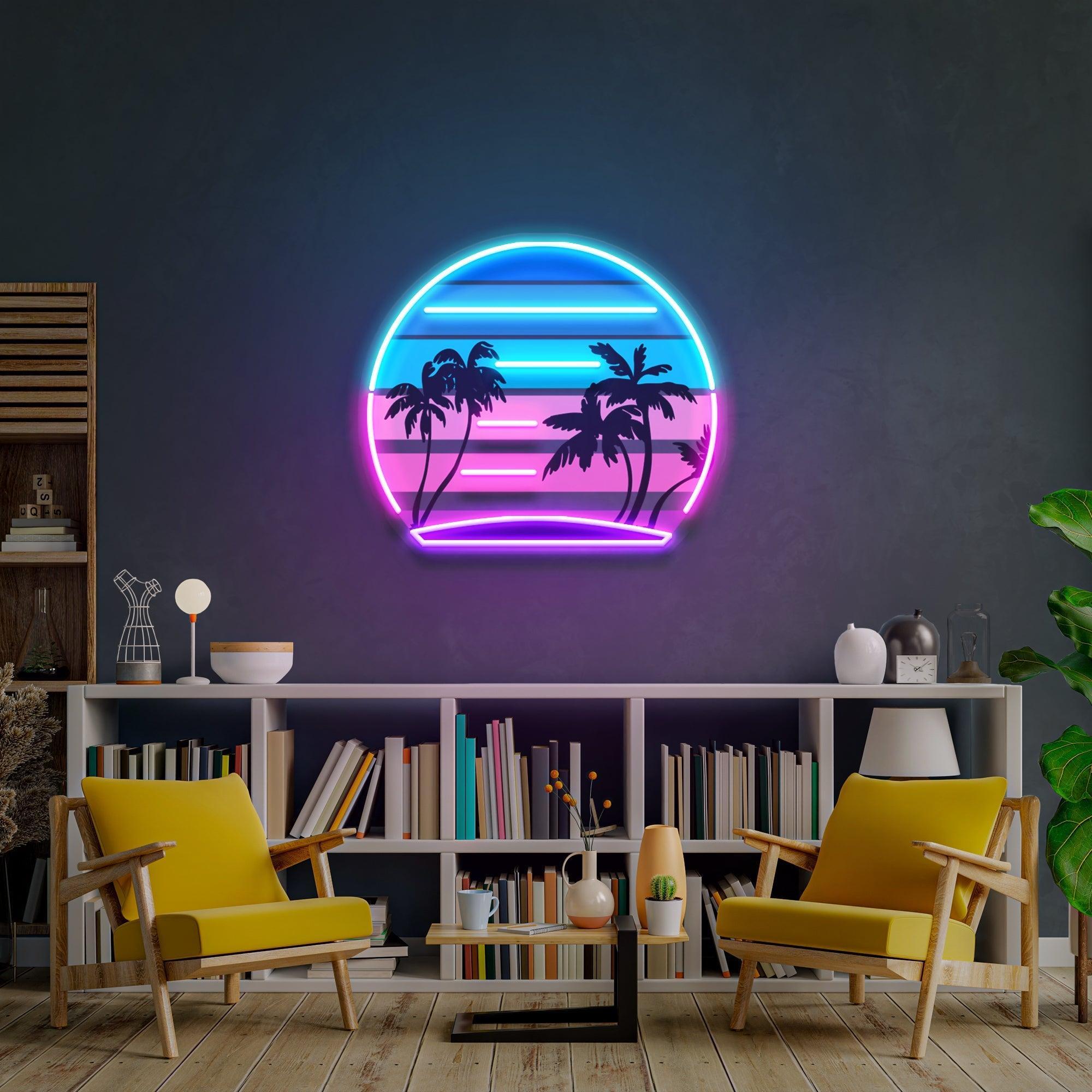 Retro Vintage Style Palm Tree Artwork Led Neon Sign Light - Neonbir