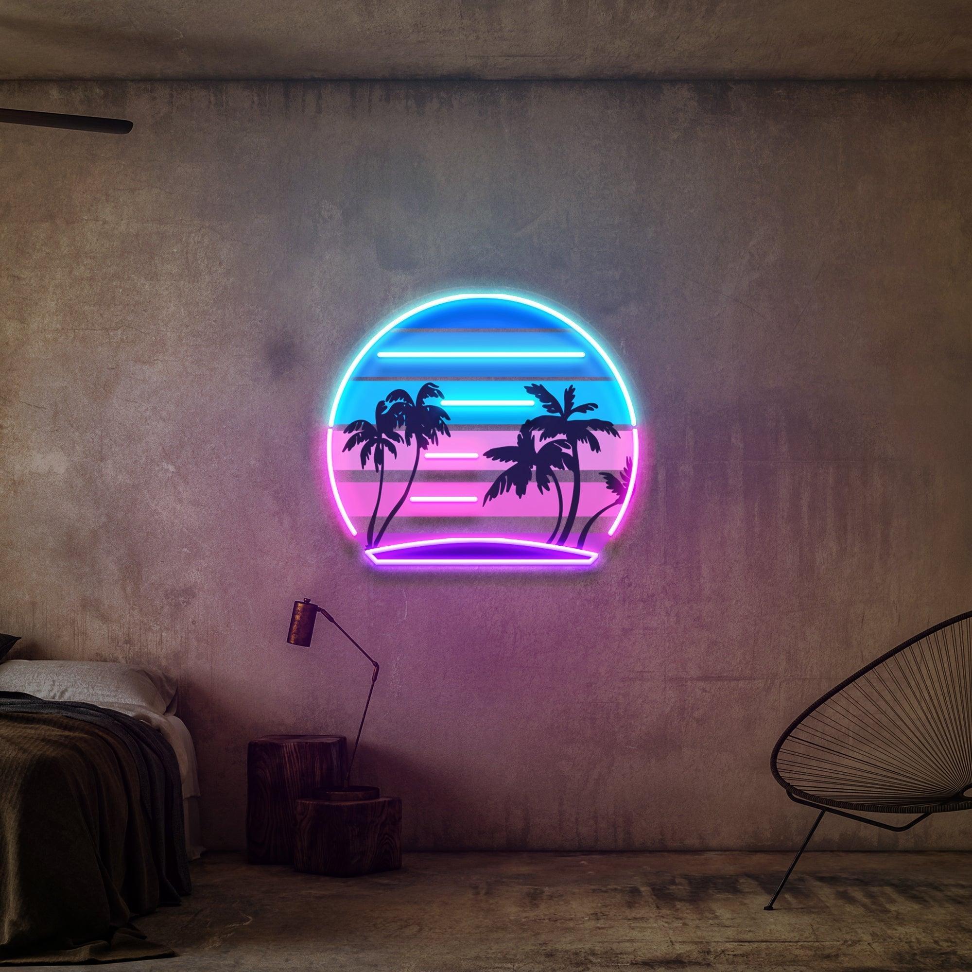 Retro Vintage Style Palm Tree Artwork Led Neon Sign Light - Neonbir
