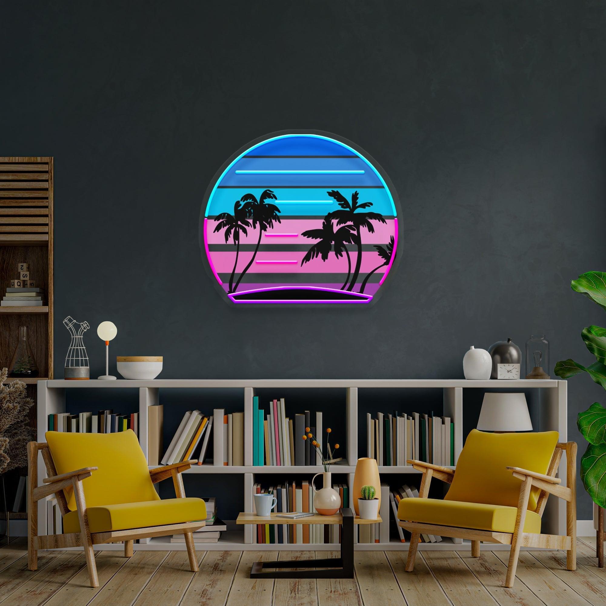 Retro Vintage Style Palm Tree Artwork Led Neon Sign Light - Neonbir