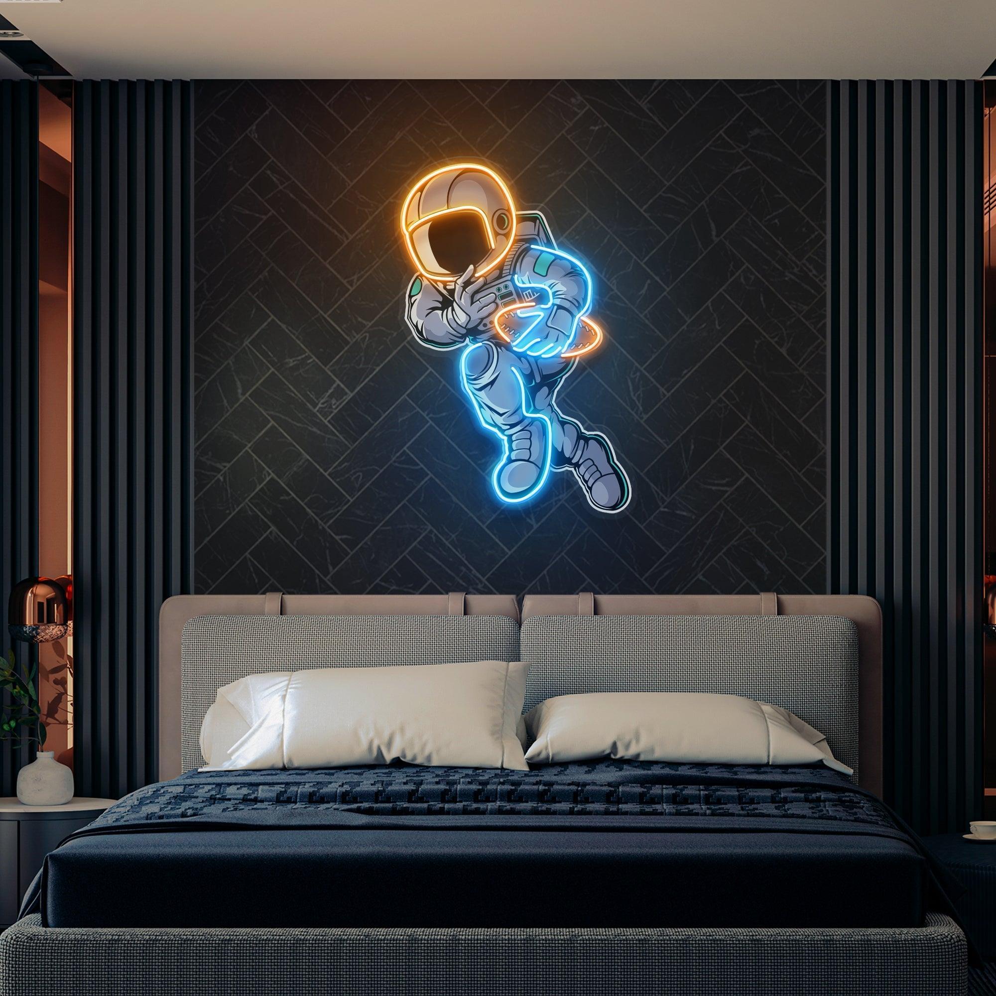 Astronaut Playing Rugby Artwork Led Neon Sign Light - Neonbir