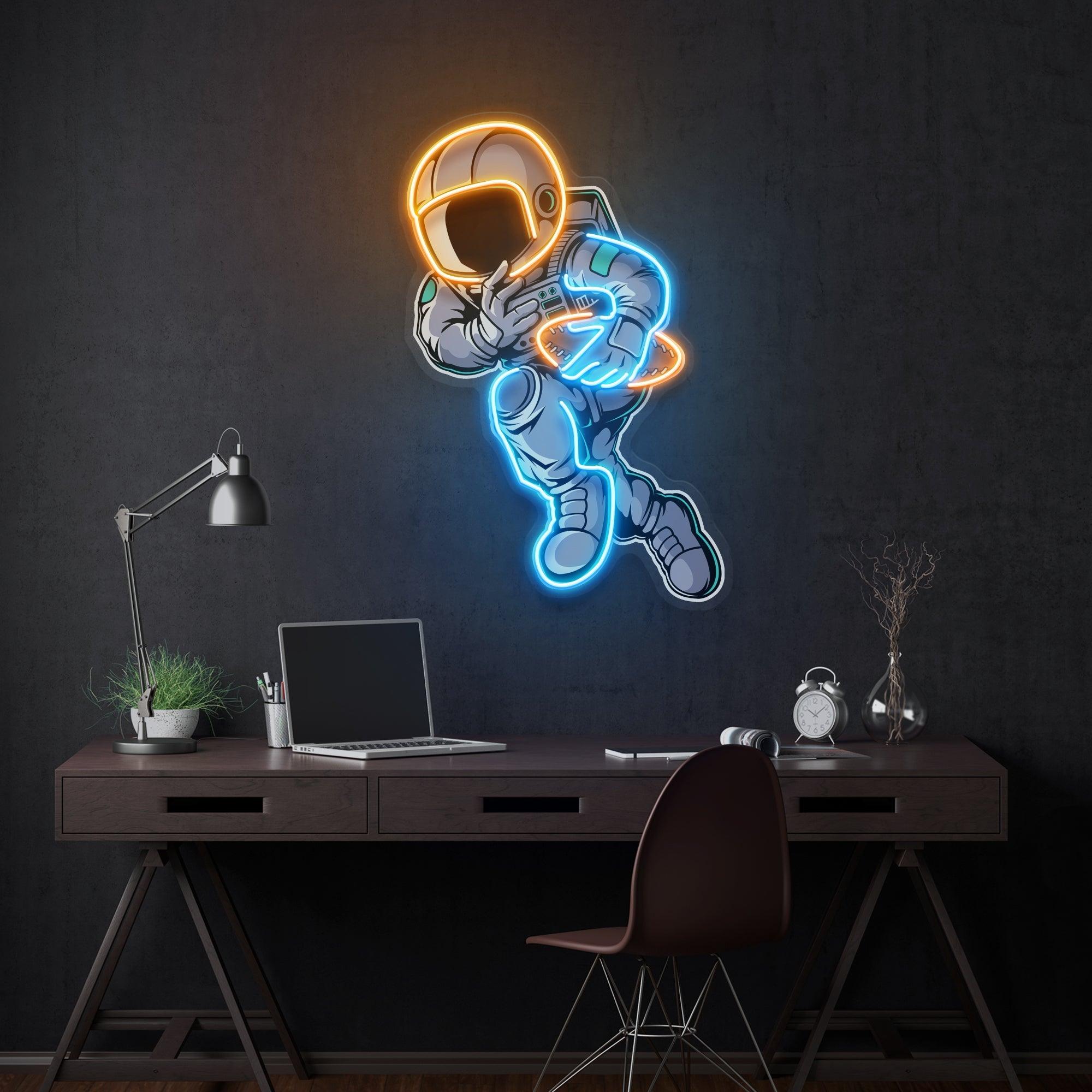 Astronaut Playing Rugby Artwork Led Neon Sign Light - Neonbir