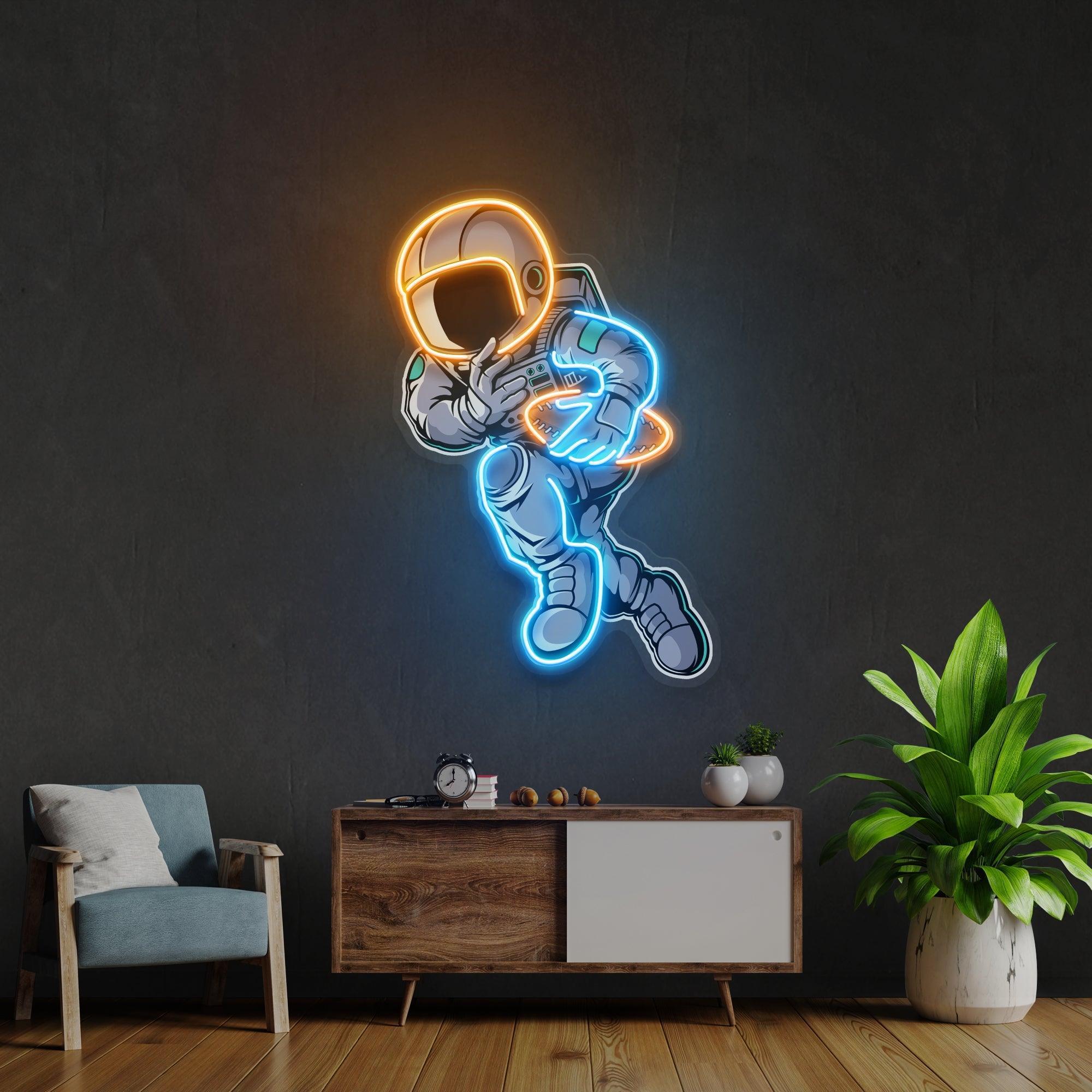 Astronaut Playing Rugby Artwork Led Neon Sign Light - Neonbir