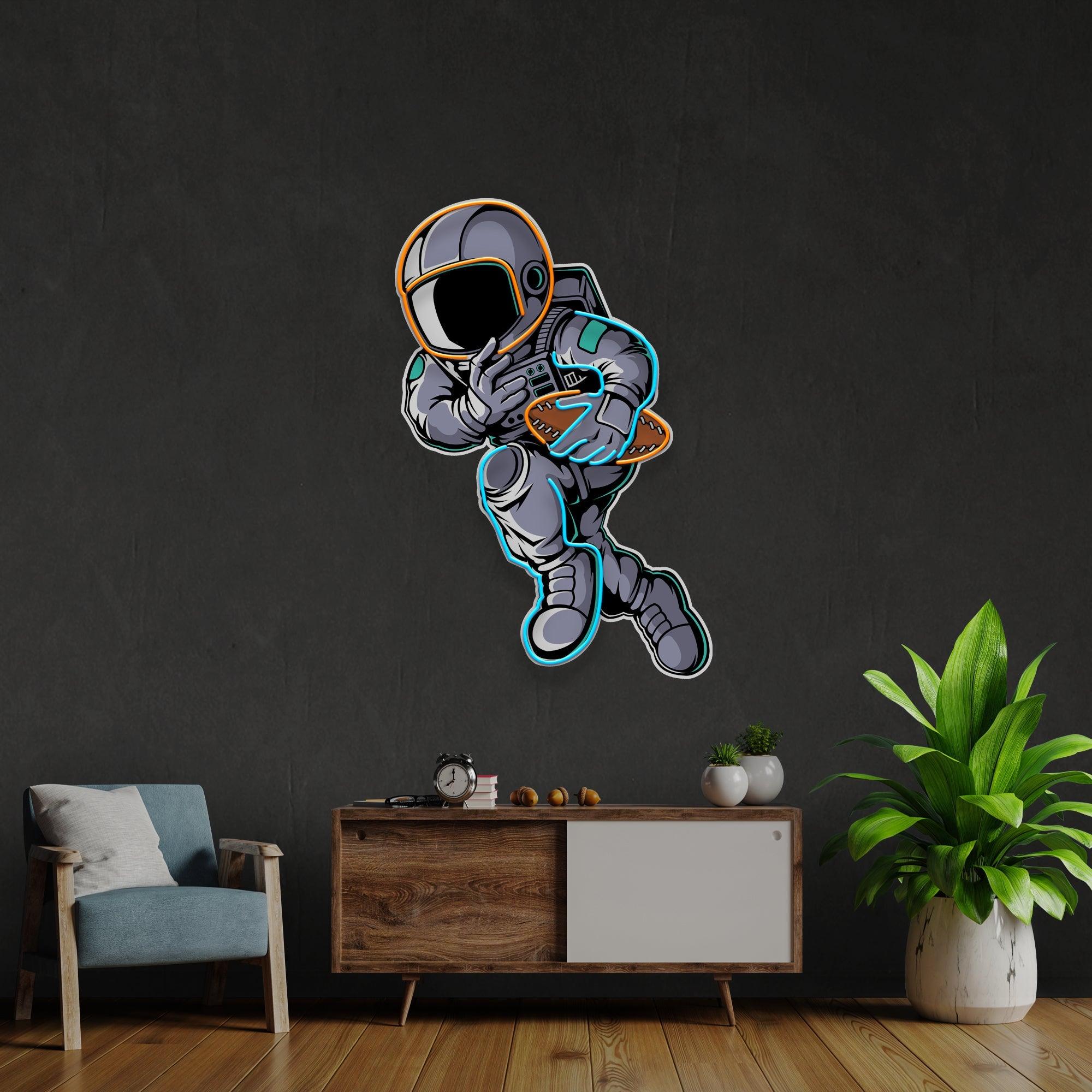 Astronaut Playing Rugby Artwork Led Neon Sign Light - Neonbir