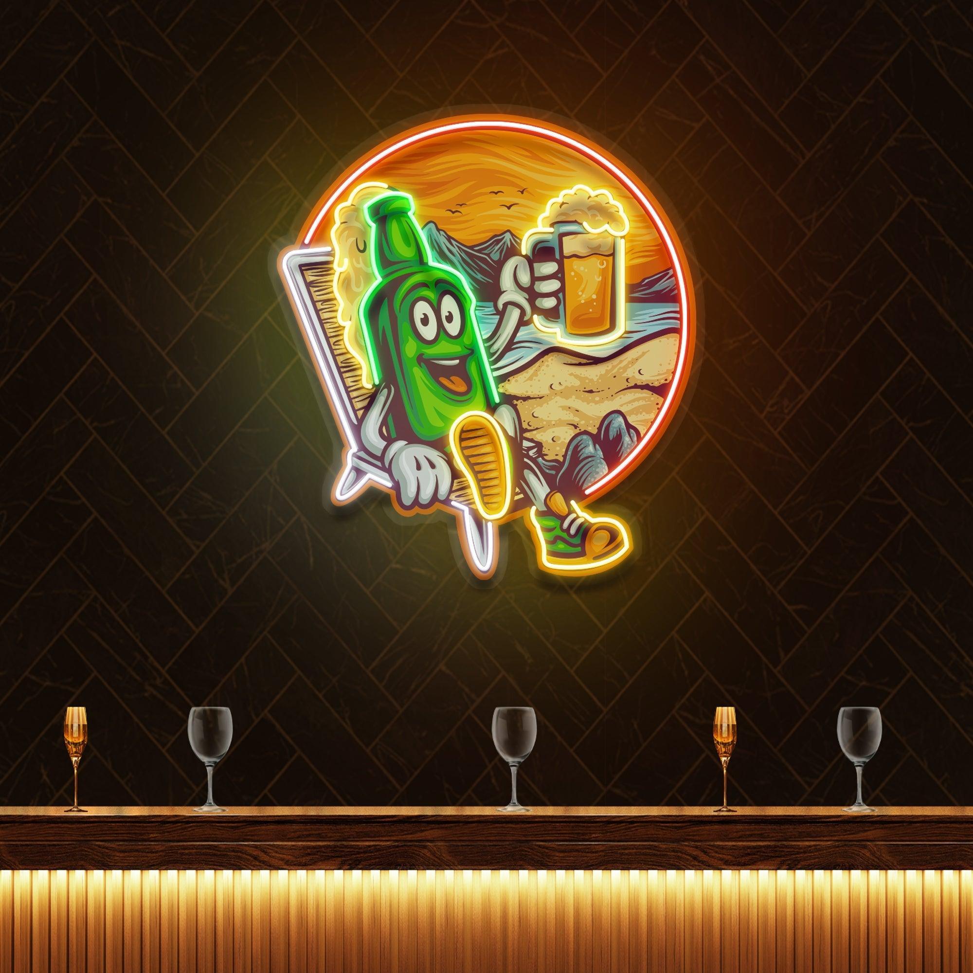 Custom Name Cute Summer Vintage Beer Bottle Decor Artwork Led Neon Sign Light - Neonbir