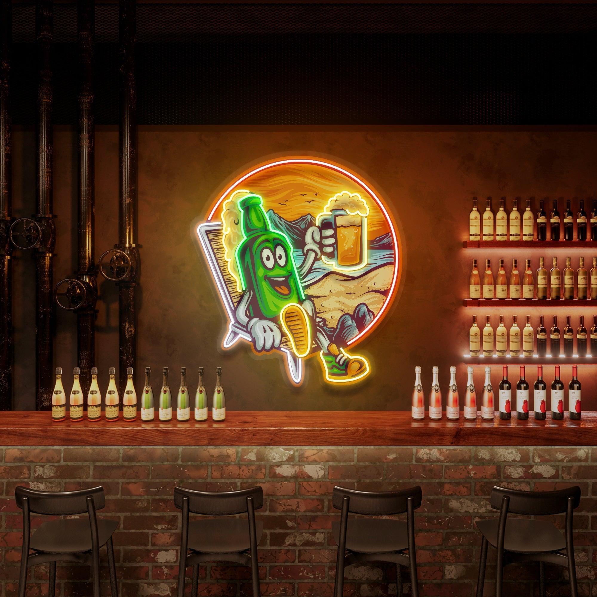 Custom Name Cute Summer Vintage Beer Bottle Decor Artwork Led Neon Sign Light - Neonbir