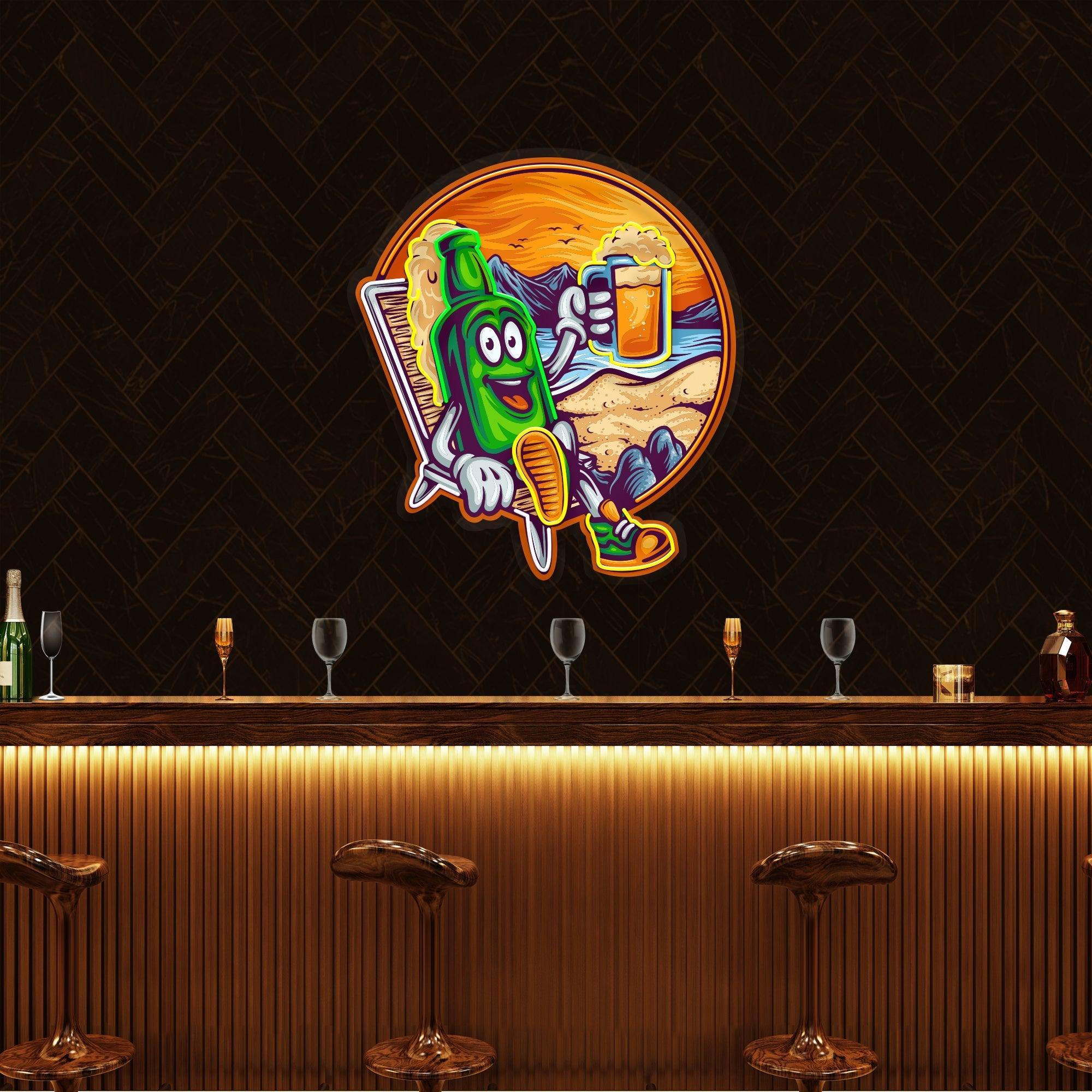 Custom Name Cute Summer Vintage Beer Bottle Decor Artwork Led Neon Sign Light - Neonbir