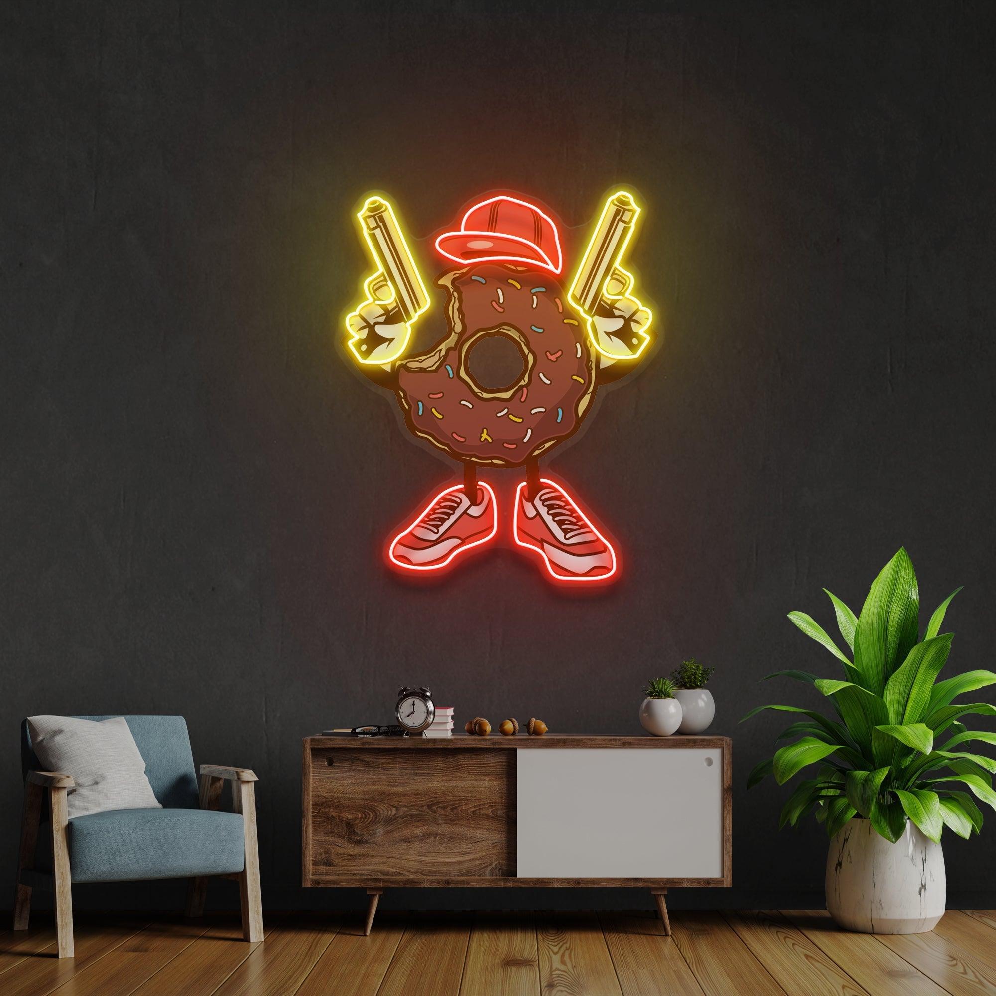 Donuts With Gun Artwork Led Neon Sign Light - Neonbir