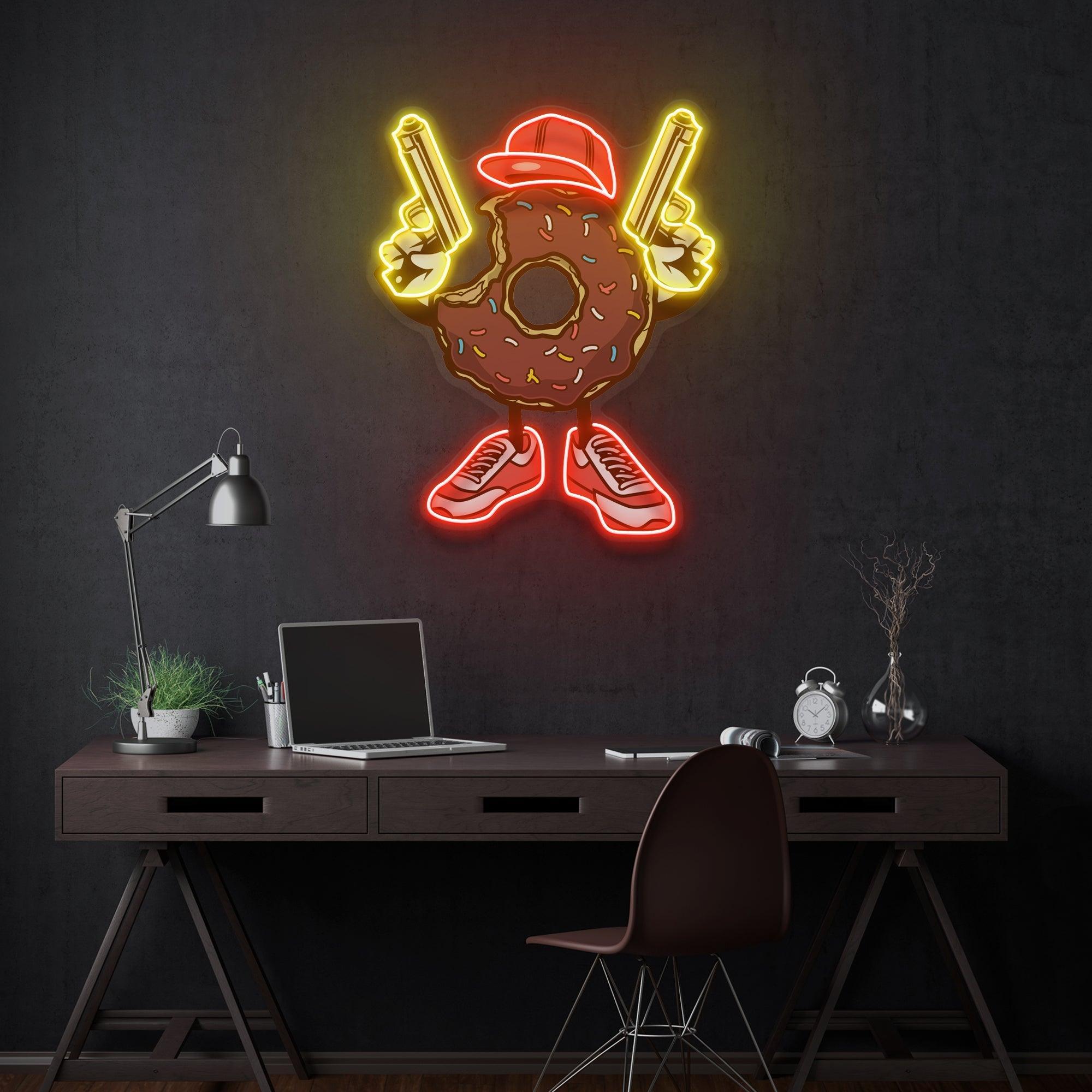 Donuts With Gun Artwork Led Neon Sign Light - Neonbir