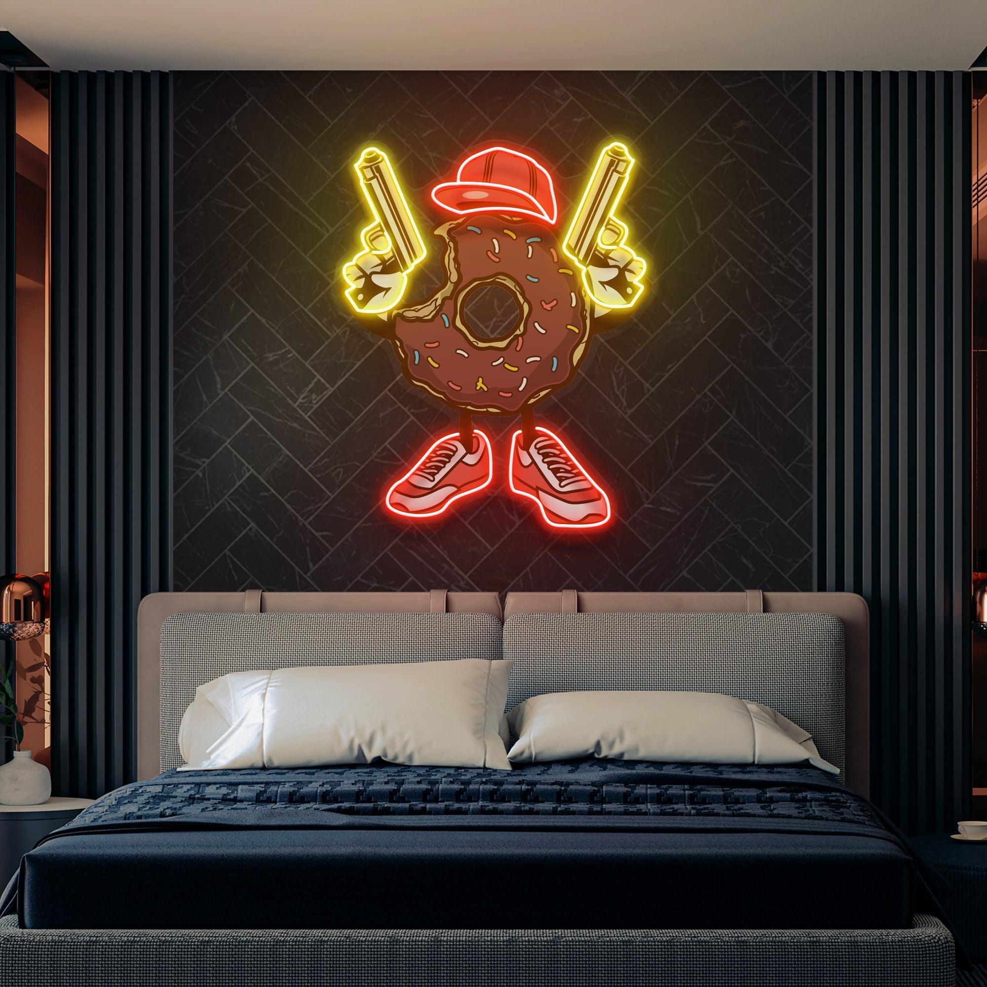 Donuts With Gun Artwork Led Neon Sign Light - Neonbir