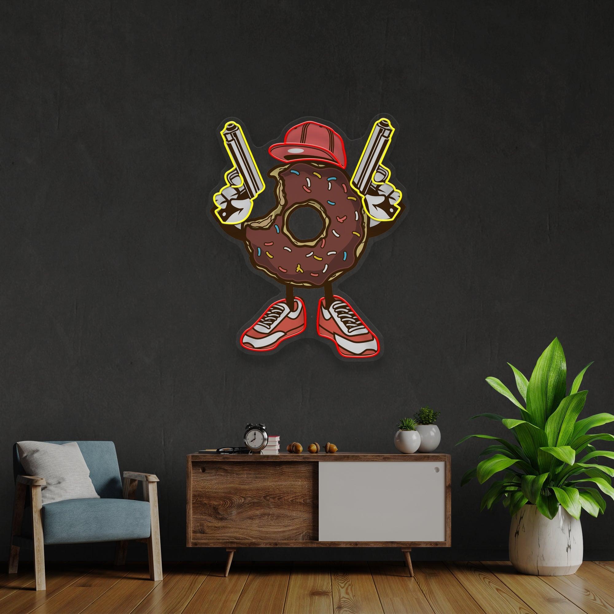 Donuts With Gun Artwork Led Neon Sign Light - Neonbir