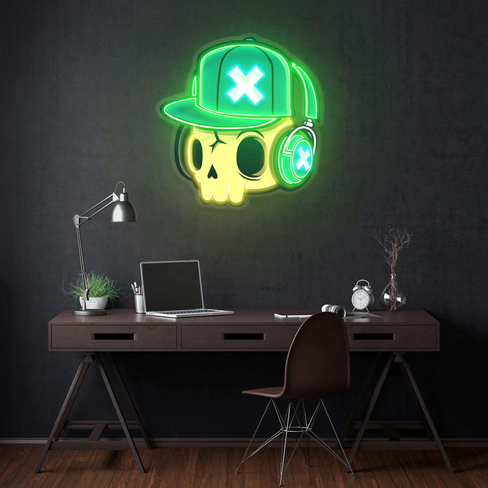 Skull And Headphones Art Work Led Neon Sign Light - Neonbir