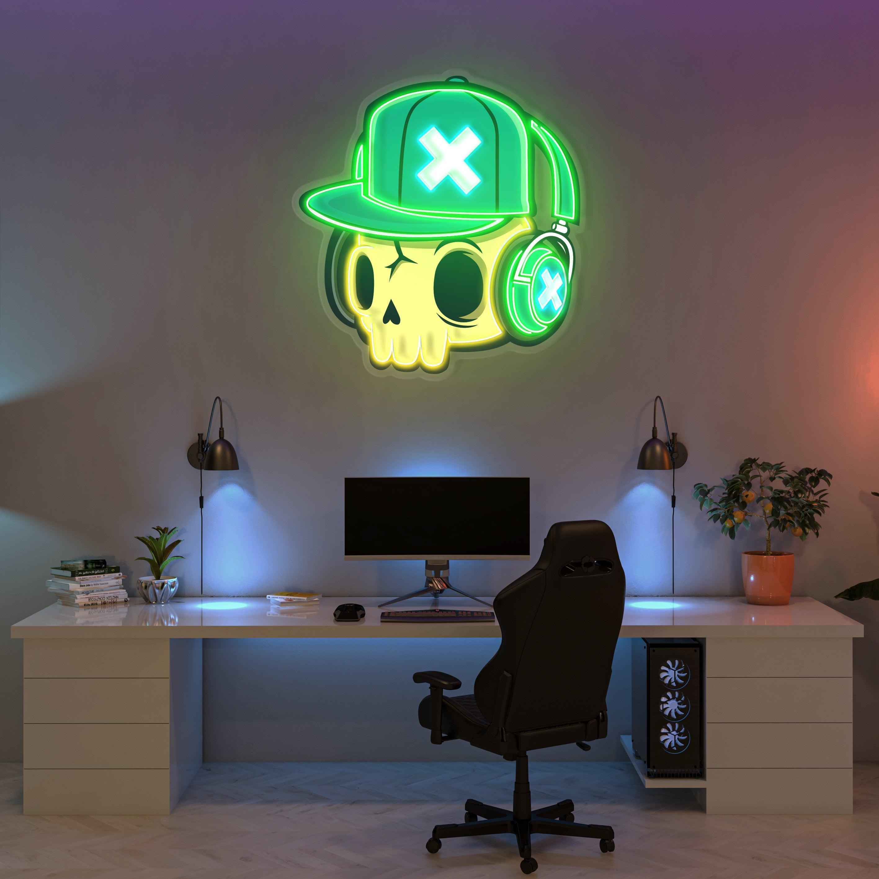 Skull And Headphones Art Work Led Neon Sign Light - Neonbir