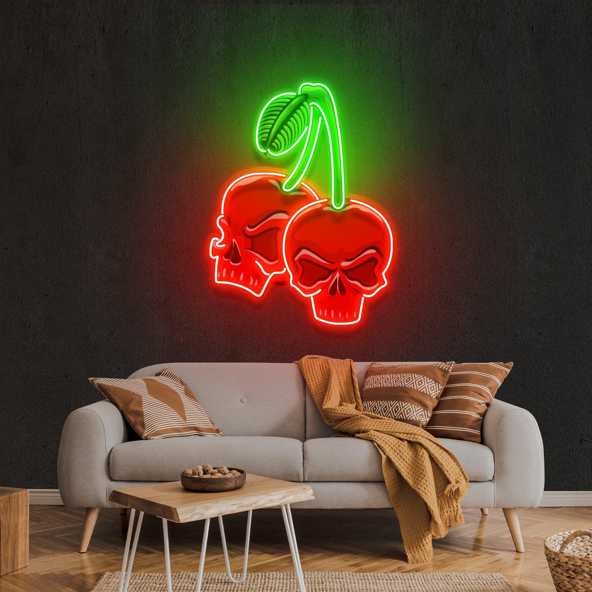 Skull Cherry Artwork Led Neon Sign Light - Neonbir