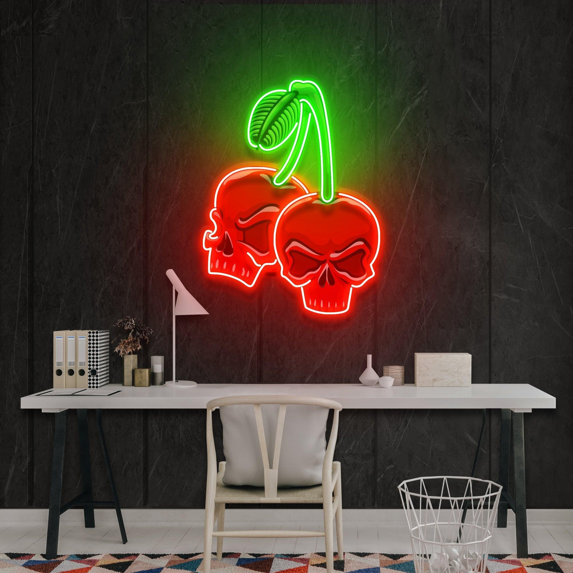 Skull Cherry Artwork Led Neon Sign Light - Neonbir