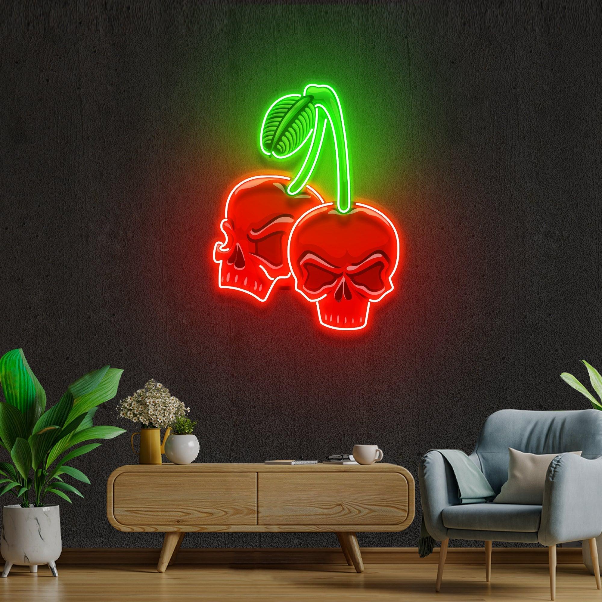 Skull Cherry Artwork Led Neon Sign Light - Neonbir