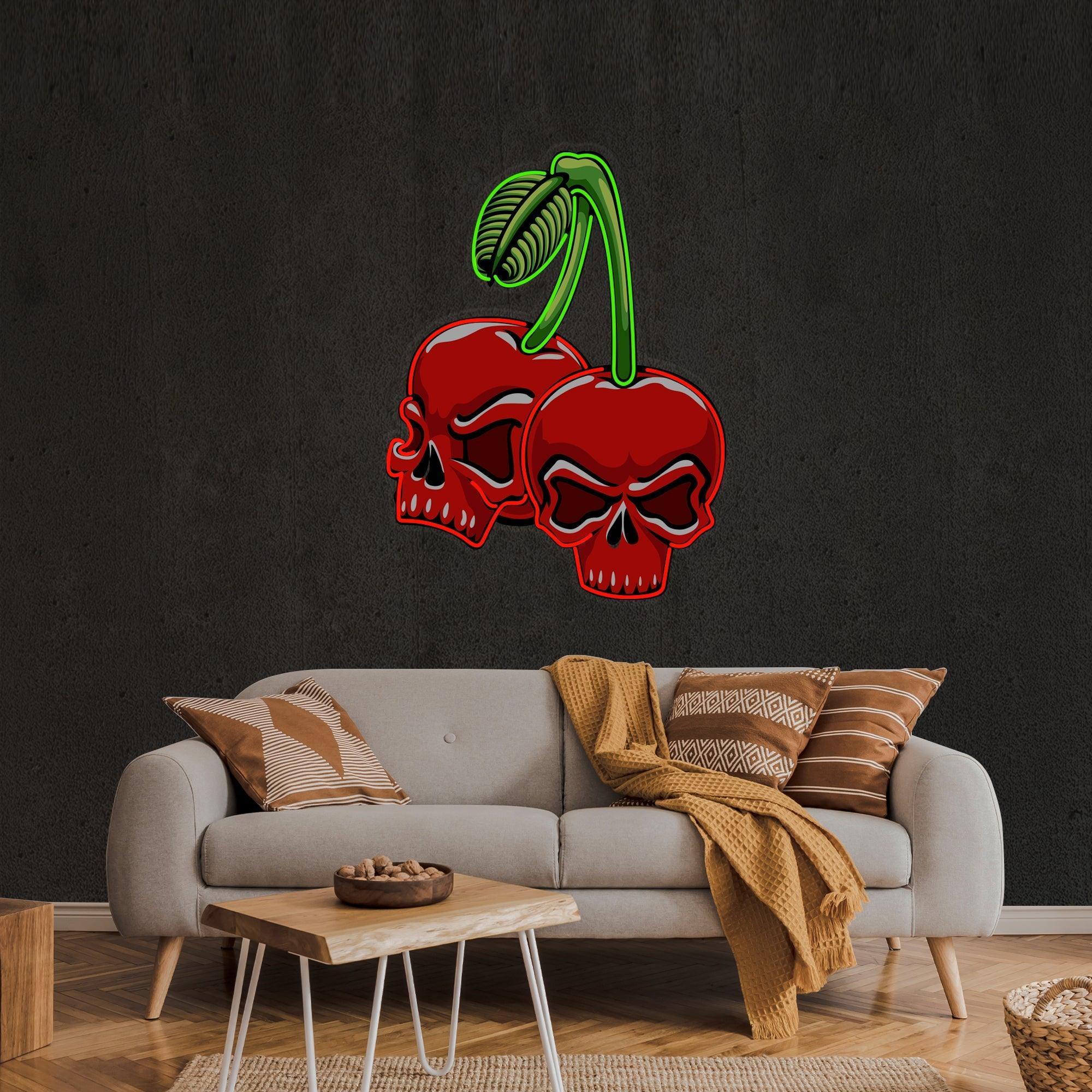 Skull Cherry Artwork Led Neon Sign Light - Neonbir