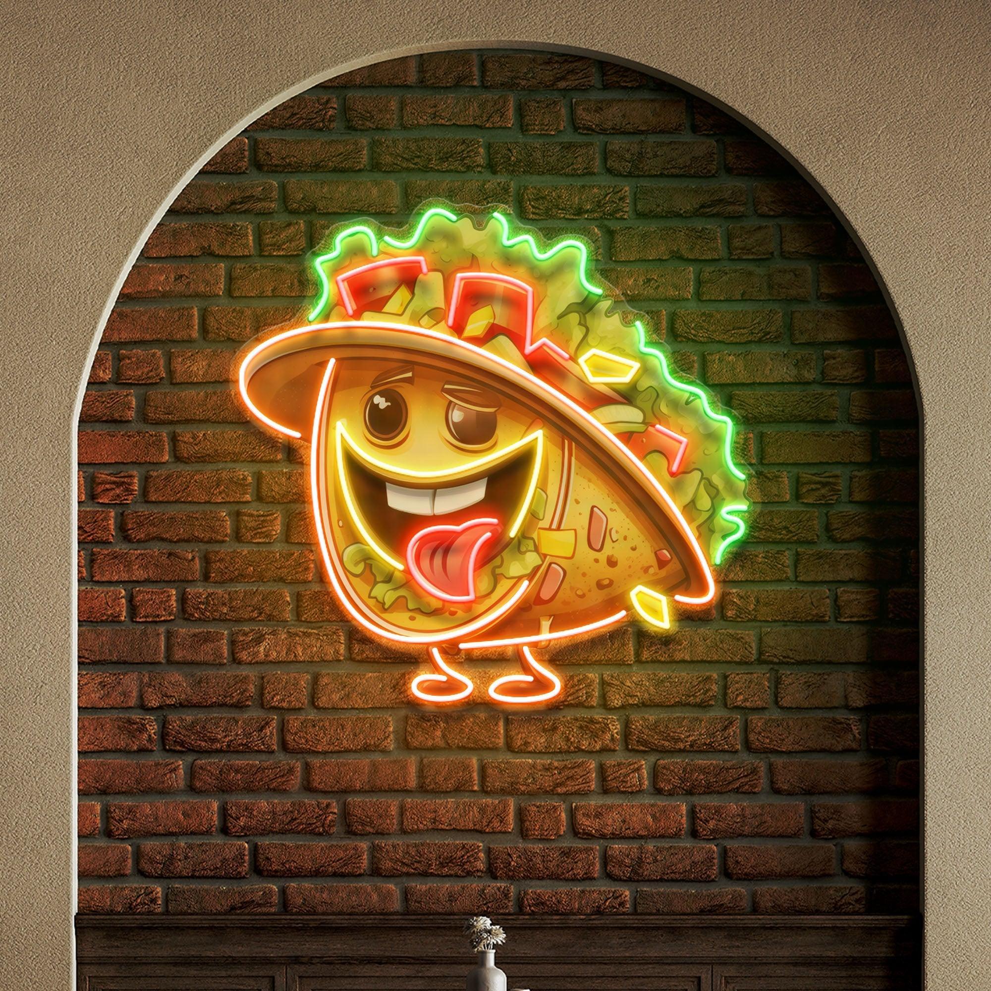 Custom Your Brand Taco With A Big Smile And A Sombrero Artwork Led Neon Sign Light - Neonbir