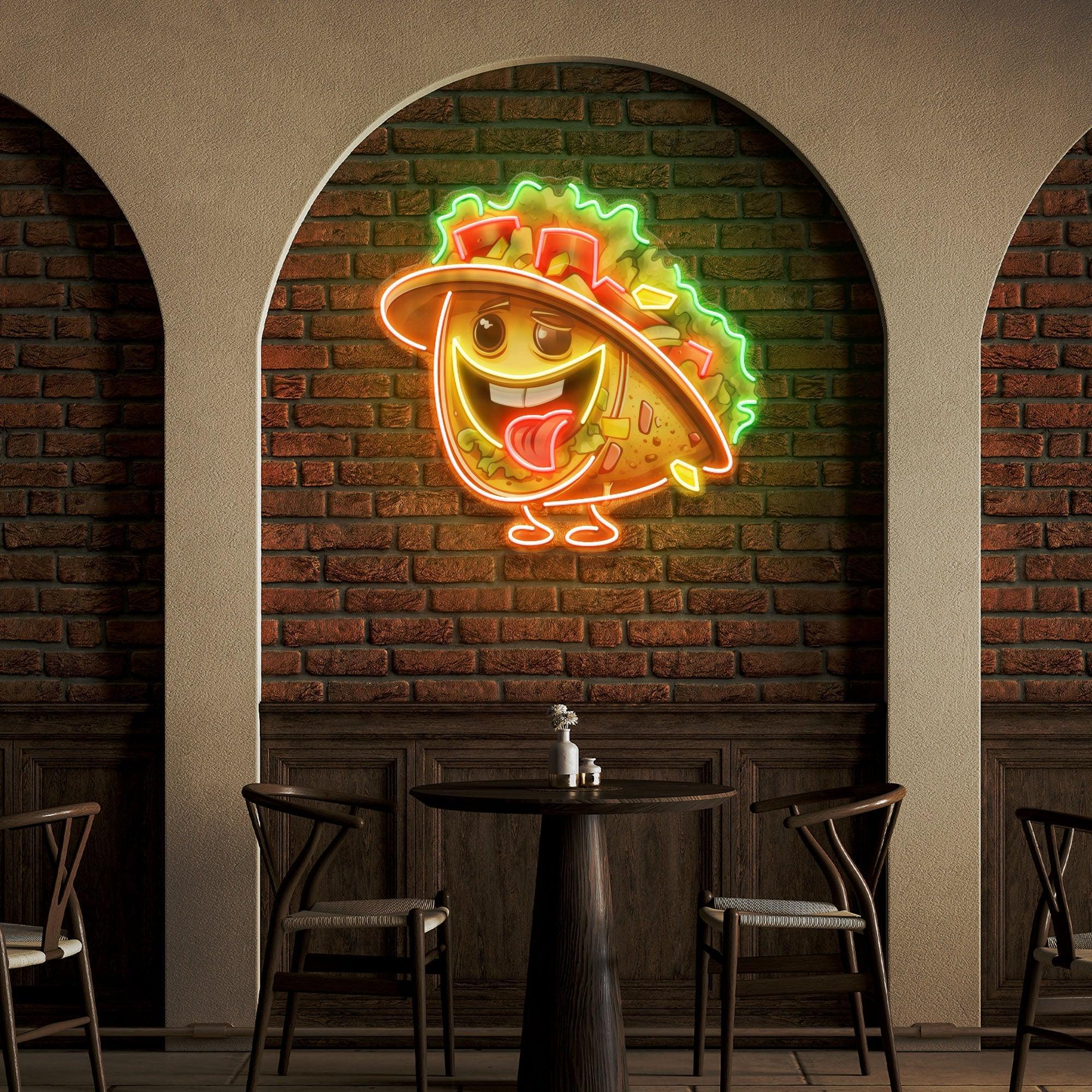 Custom Your Brand Taco With A Big Smile And A Sombrero Artwork Led Neon Sign Light - Neonbir