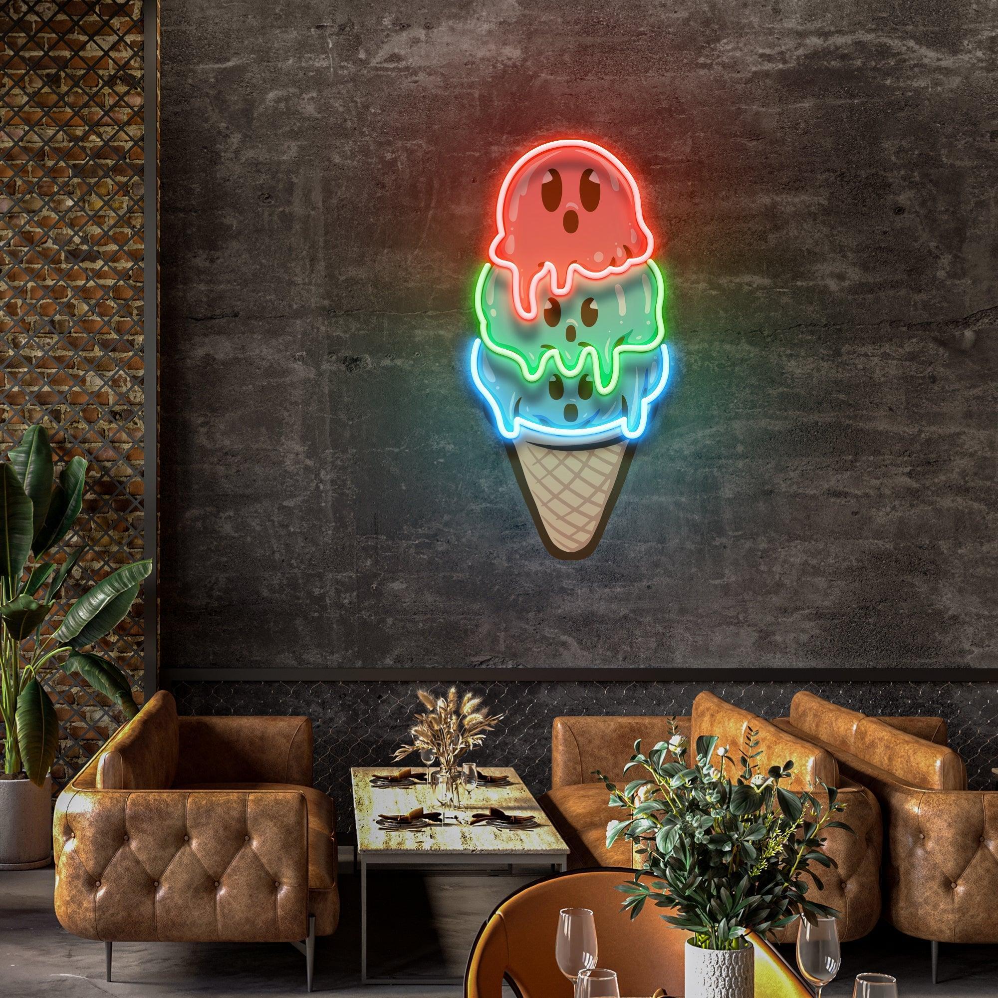Cute Ice Cream Cartoon Artwork Led Neon Sign Light - Neonbir