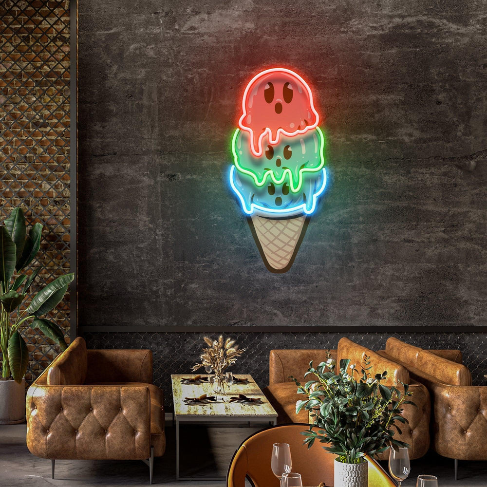 Cute Ice Cream Cartoon Artwork Led Neon Sign Light - Neonbir