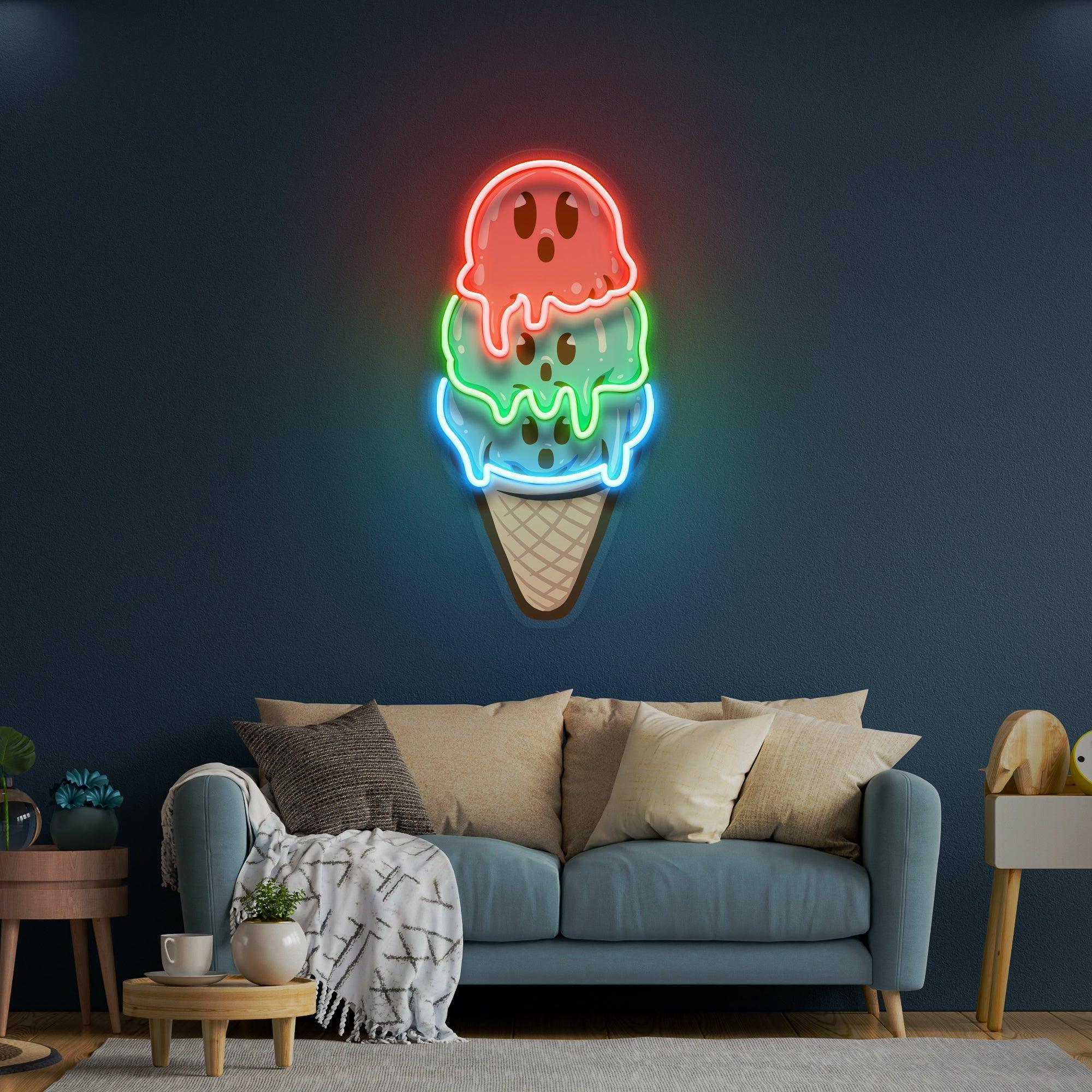 Cute Ice Cream Cartoon Artwork Led Neon Sign Light - Neonbir
