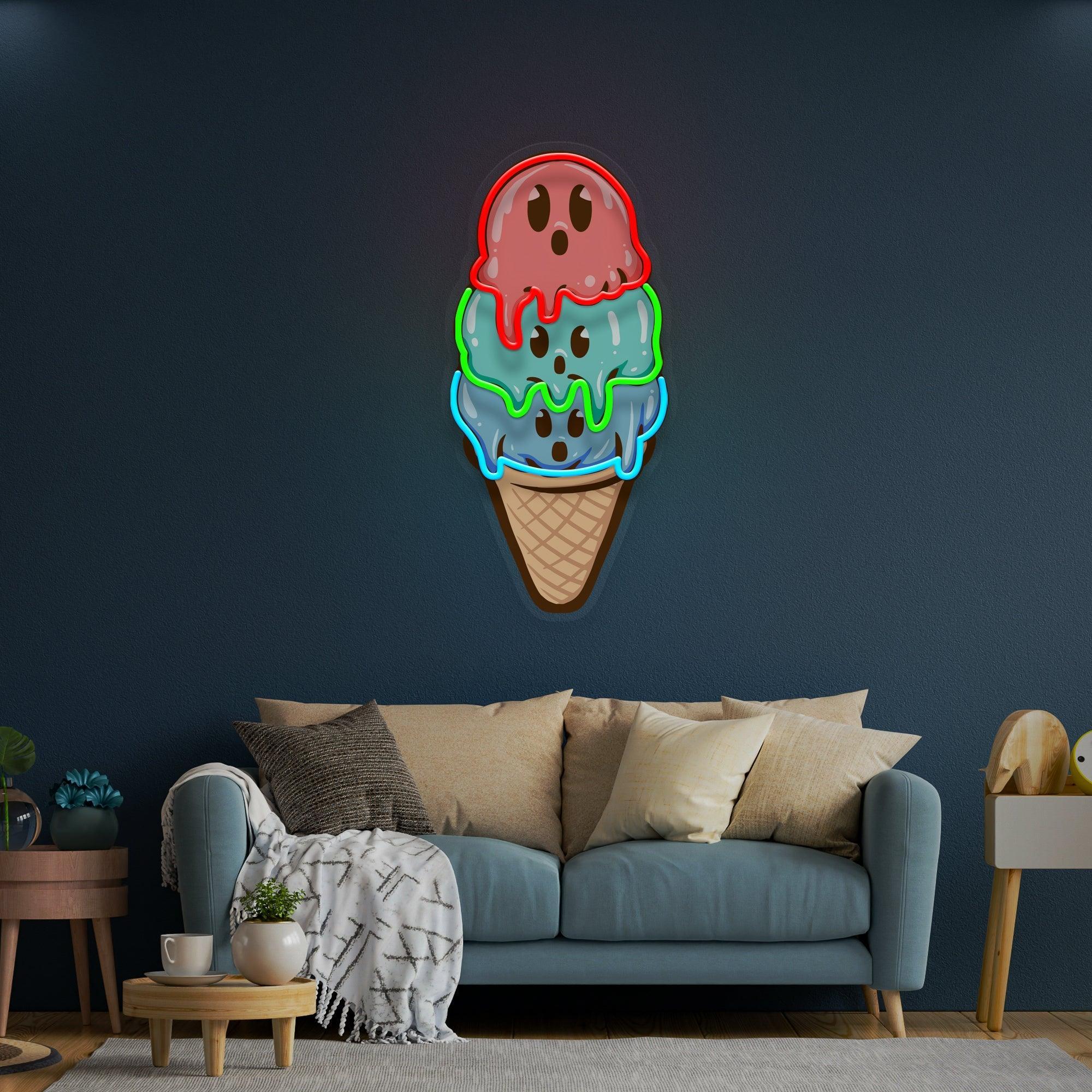 Cute Ice Cream Cartoon Artwork Led Neon Sign Light - Neonbir