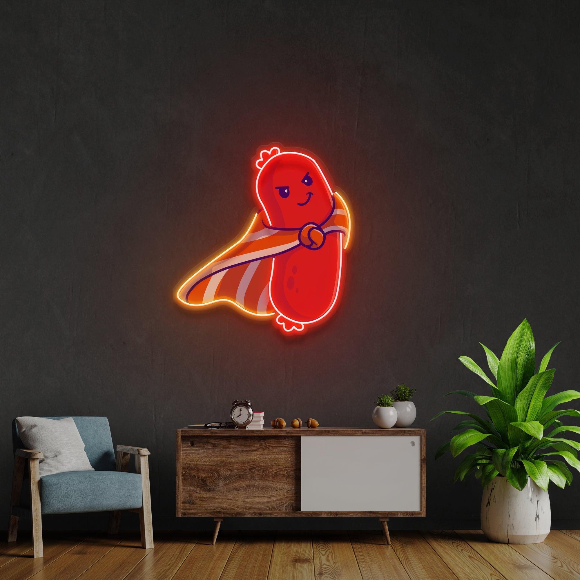 Cute Sausage Super Hero Artwork Led Neon Sign Light - Neonbir