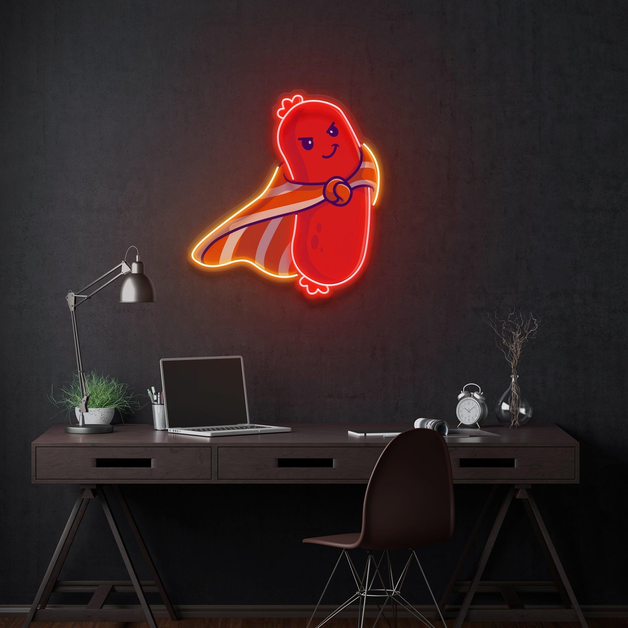 Cute Sausage Super Hero Artwork Led Neon Sign Light - Neonbir