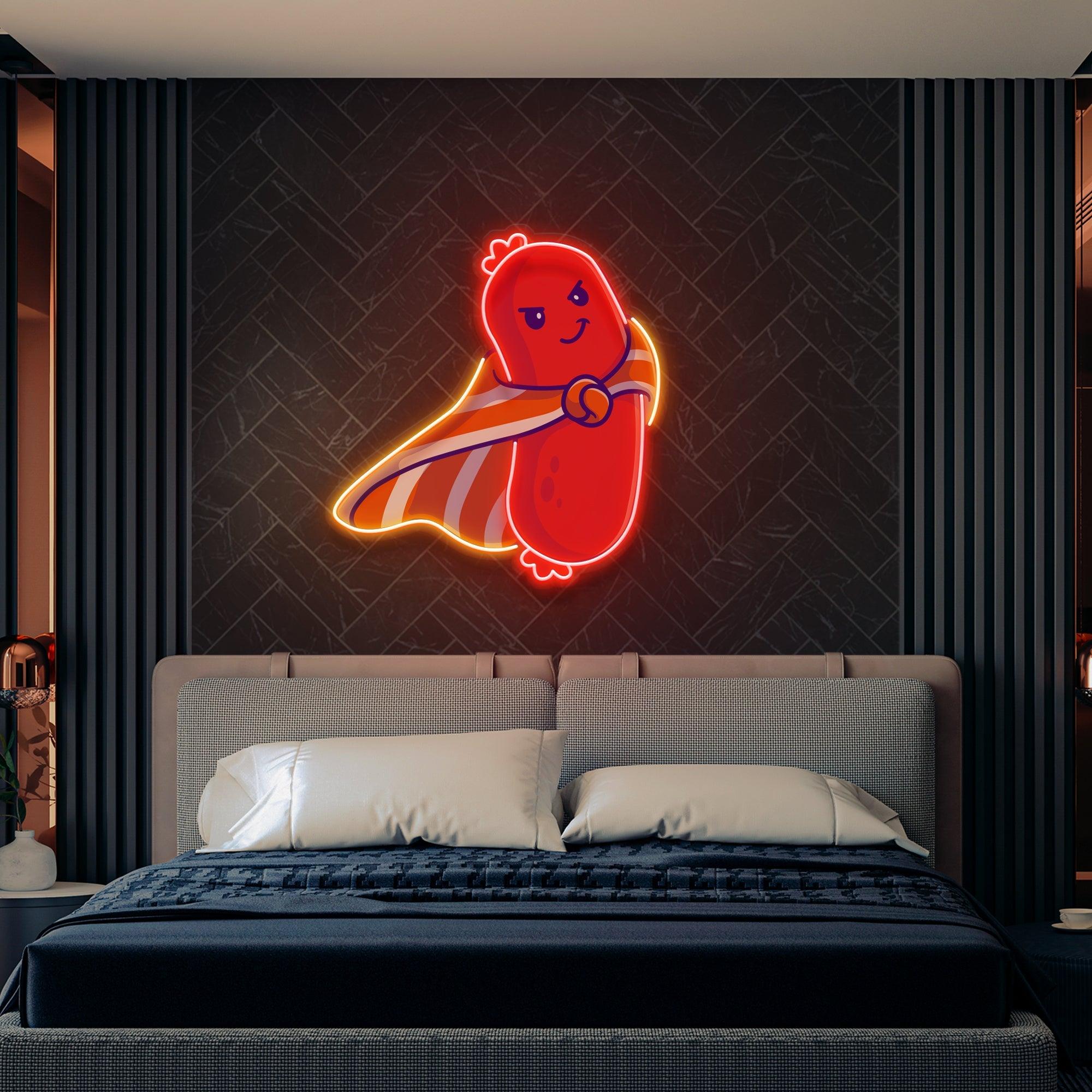 Cute Sausage Super Hero Artwork Led Neon Sign Light - Neonbir