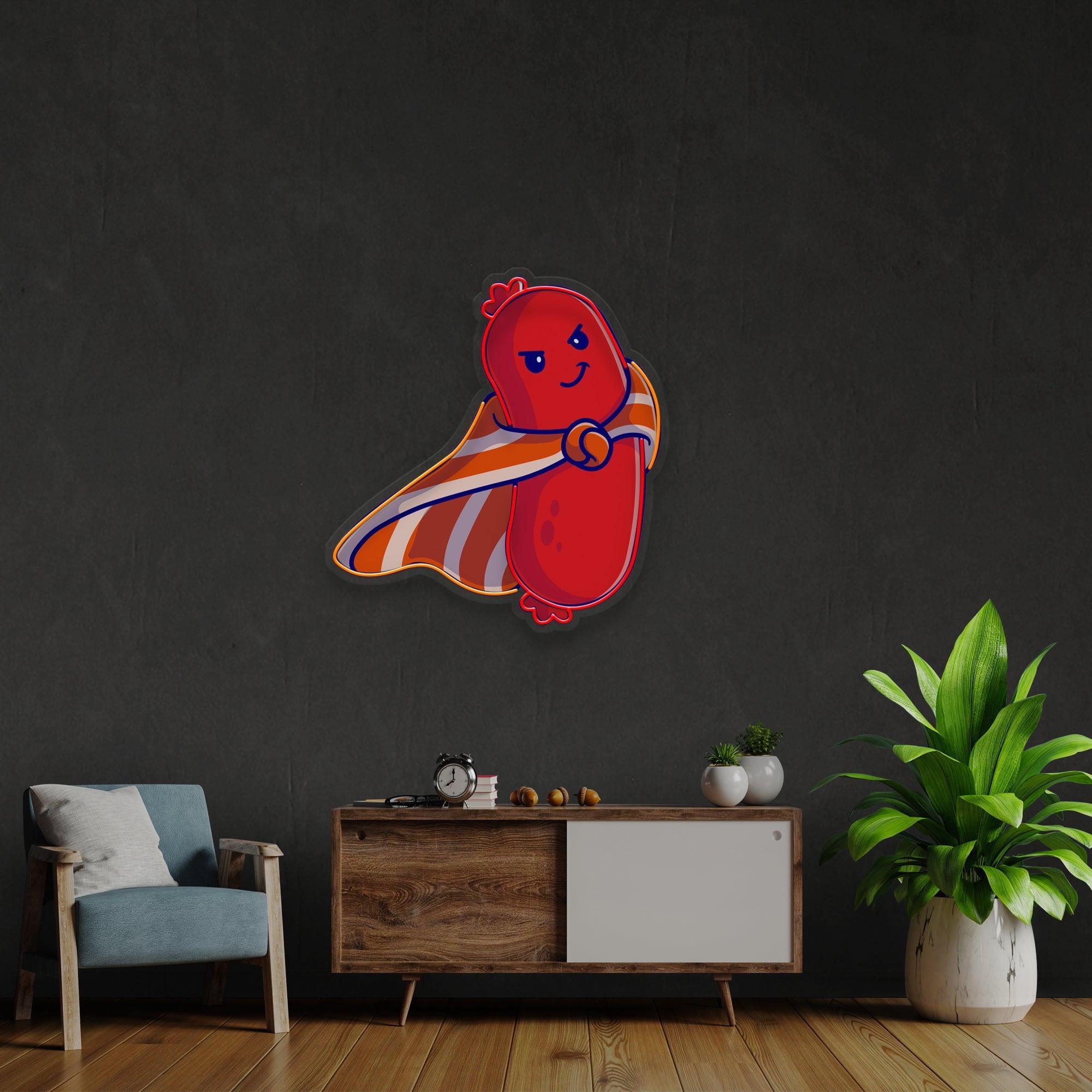 Cute Sausage Super Hero Artwork Led Neon Sign Light - Neonbir