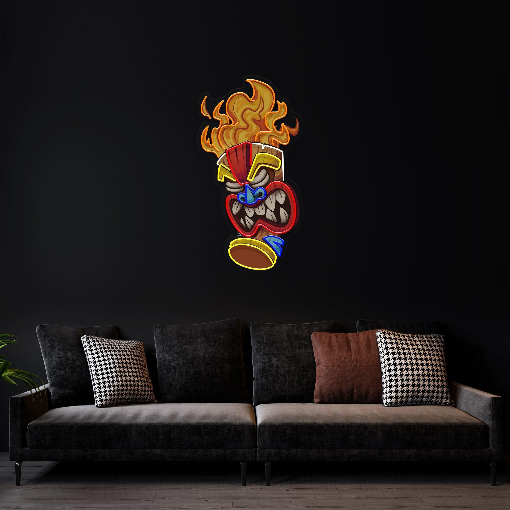 Cartoon Of The Tiki Mask Artwork Led Neon Sign Light - Neonbir
