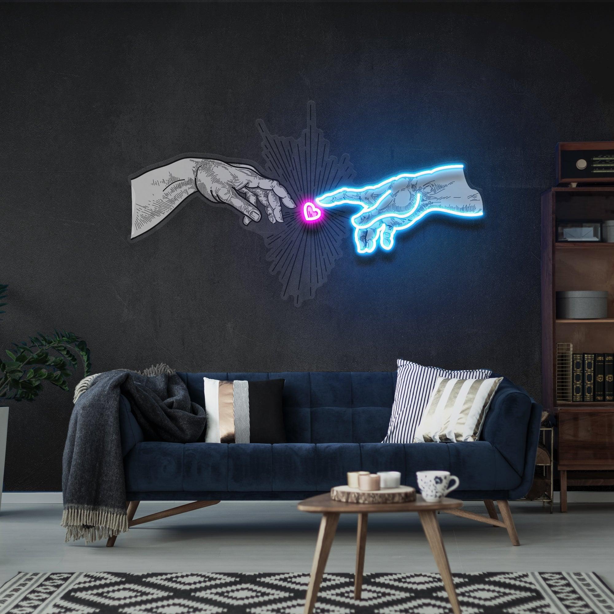 Touching Hand Artwork Led Neon Sign Light - Neonbir