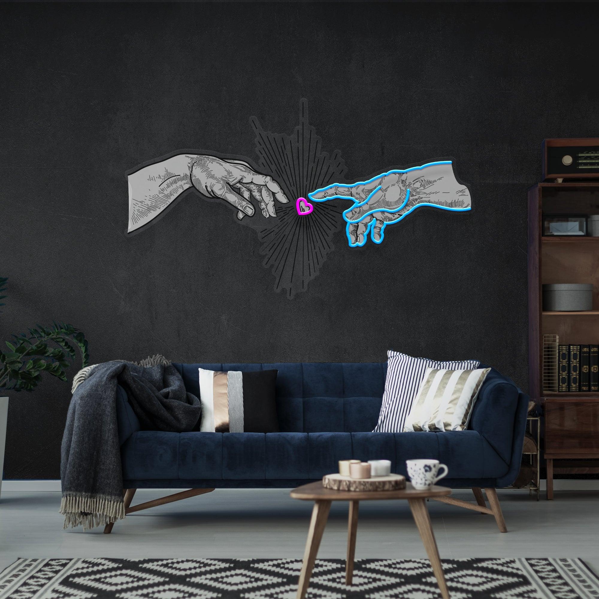 Touching Hand Artwork Led Neon Sign Light - Neonbir