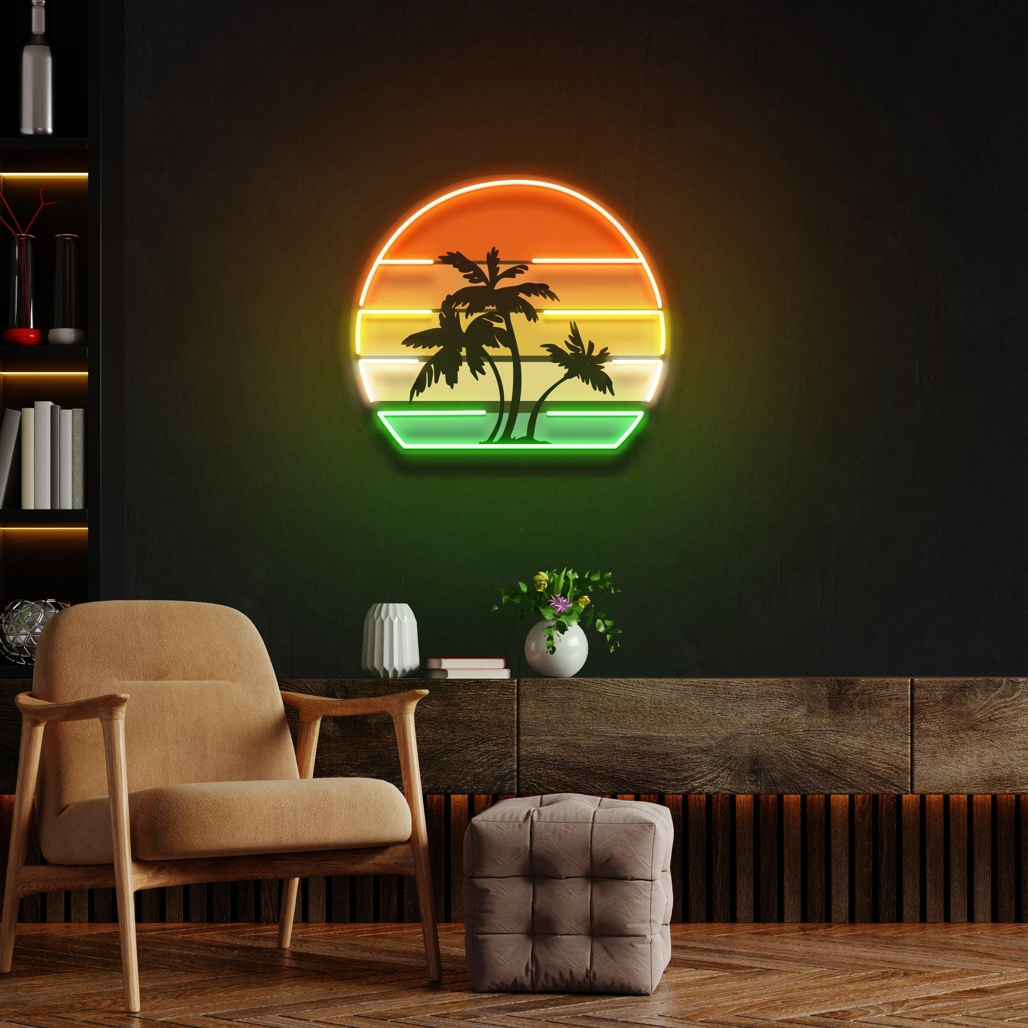 Tropical Palm Trees Retro Vintage Sunset Artwork Led Neon Sign Light - Neonbir