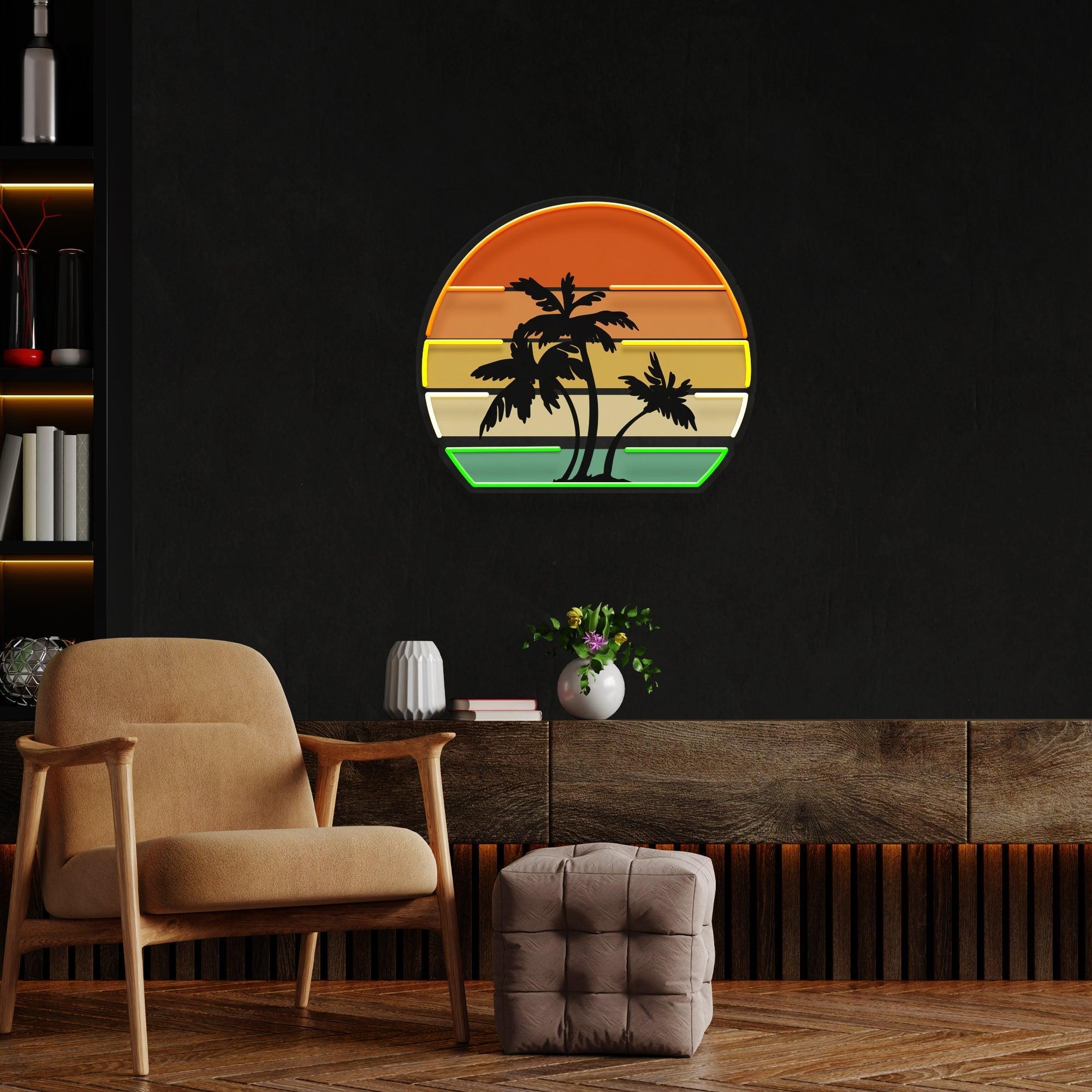 Tropical Palm Trees Retro Vintage Sunset Artwork Led Neon Sign Light - Neonbir