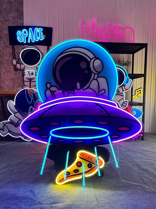 UFOs Astronaut Art work Led Neon Sign Light - Neonbir