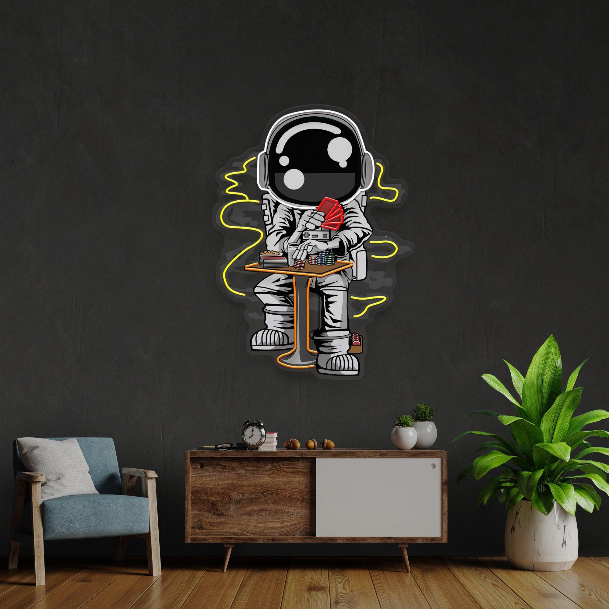 Astronaut Playing A Game Of Poker In Space Artwork Led Neon Sign Light - Neonbir