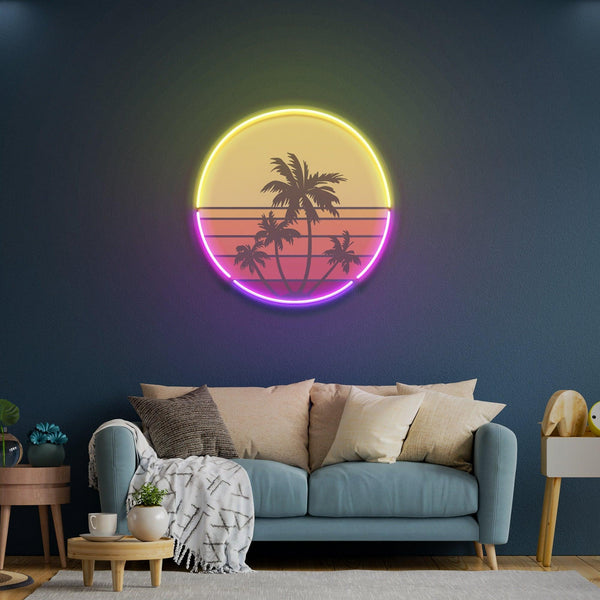 Vintage Gün Batımı Baskılı - Neon Tabela