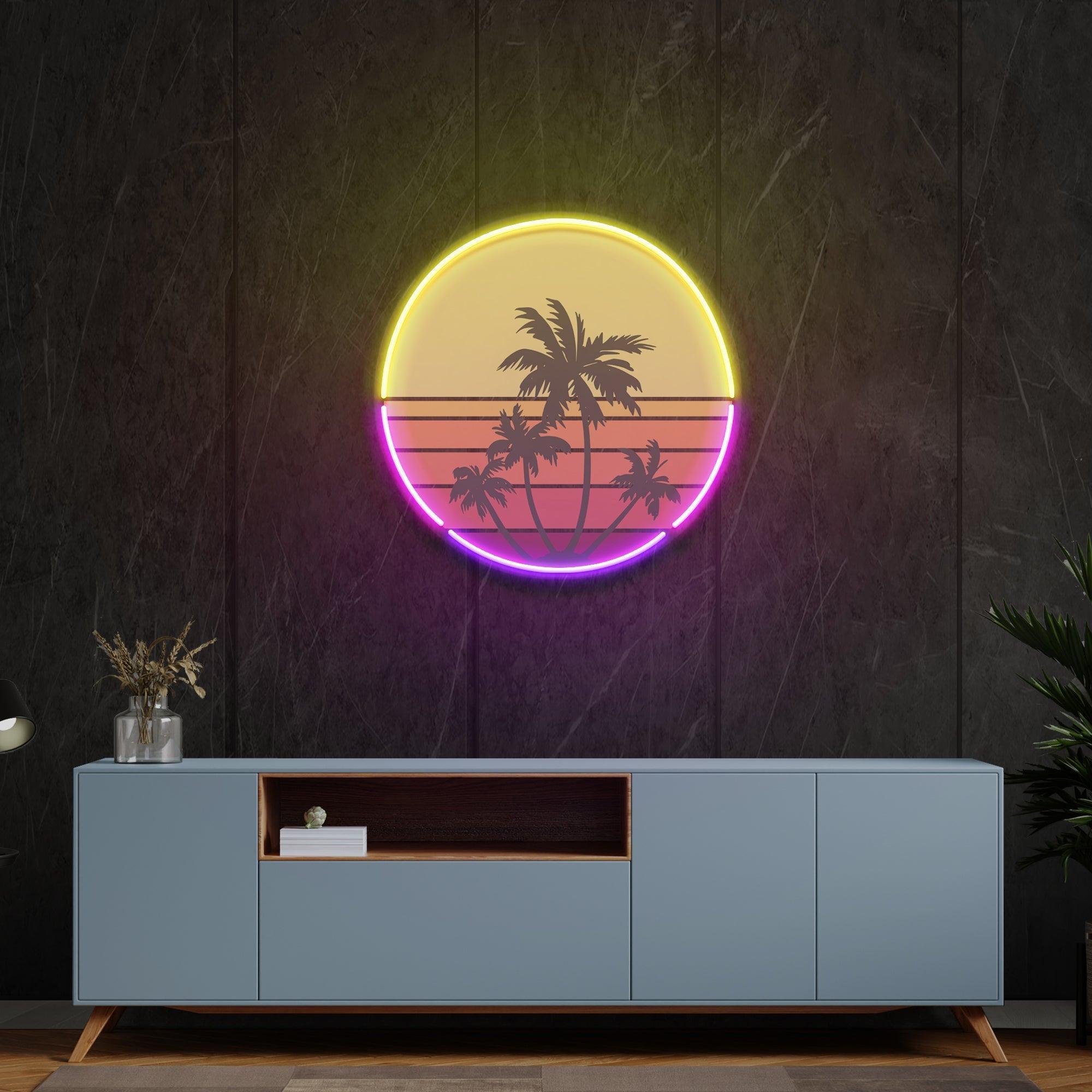 Beach Retro Vintage Sunset Artwork Led Neon Sign Light - Neonbir