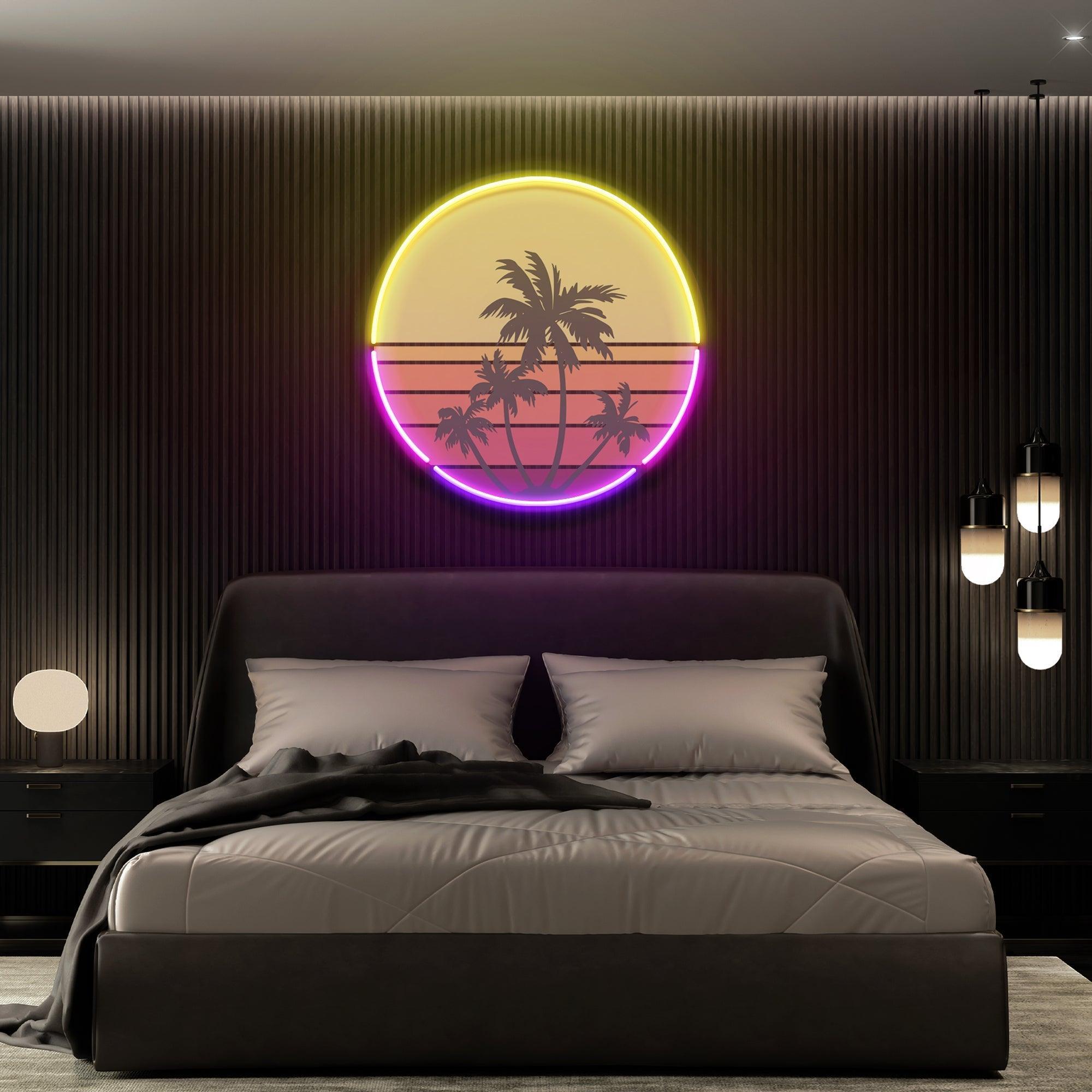 Beach Retro Vintage Sunset Artwork Led Neon Sign Light - Neonbir