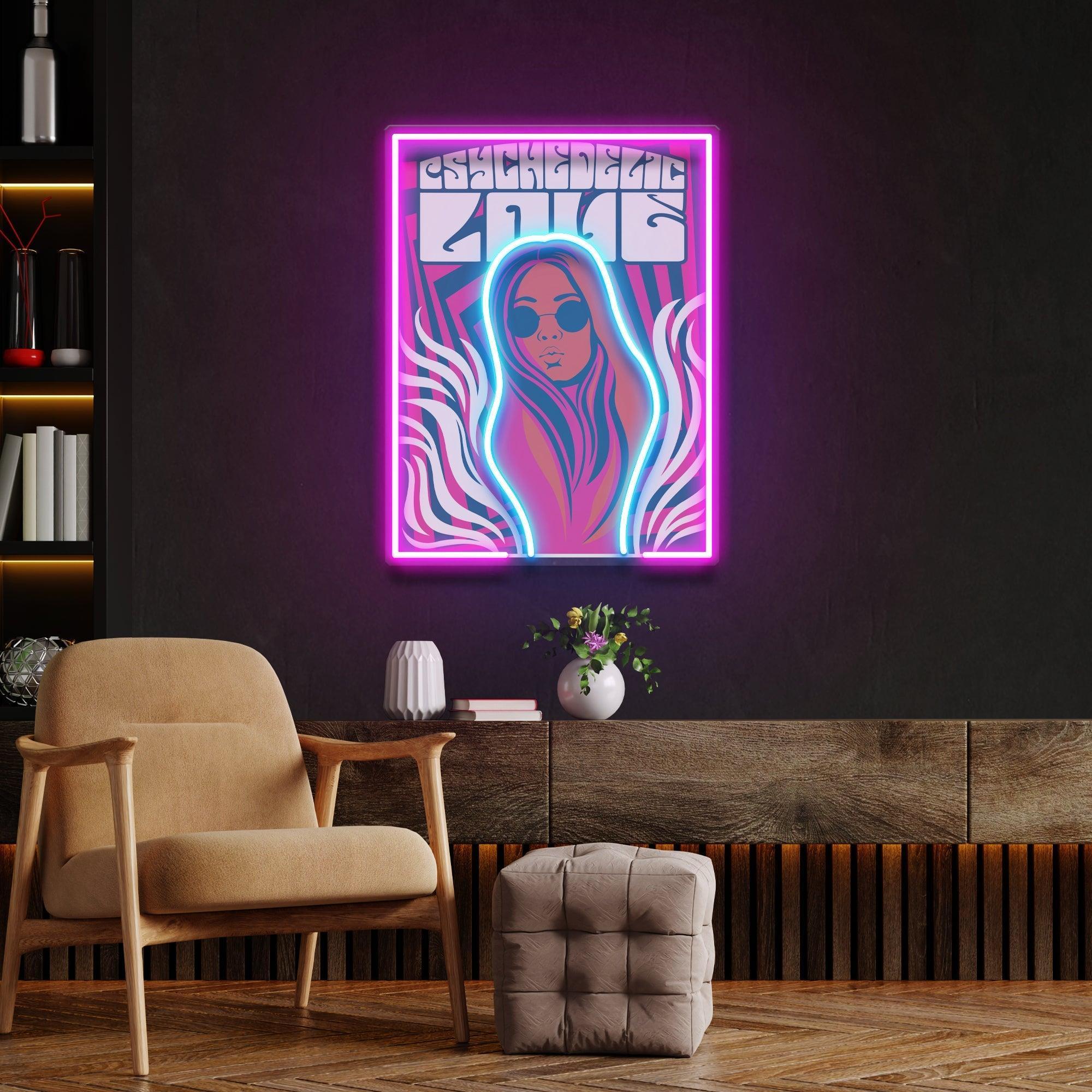 Vintage Hippie Woman Psychedelic Pop Art Led Neon Sign Light - Neonbir