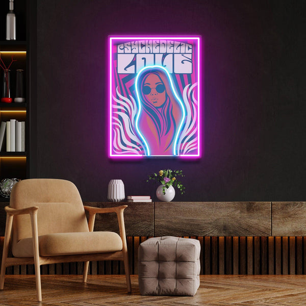 Vintage Hippi Baskılı - Neon Tabela