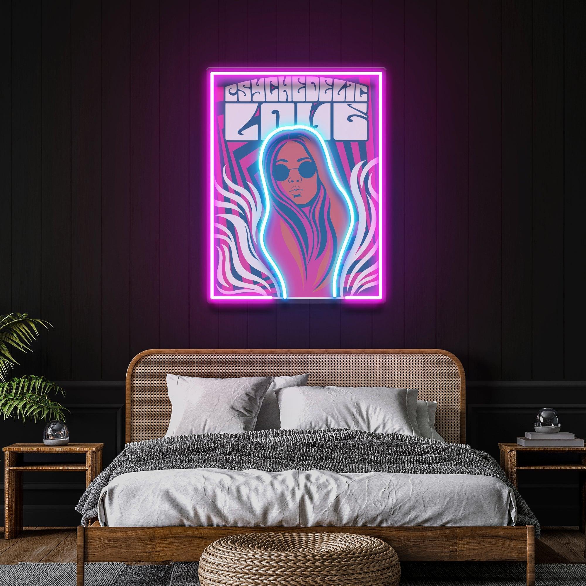 Vintage Hippie Woman Psychedelic Pop Art Led Neon Sign Light - Neonbir