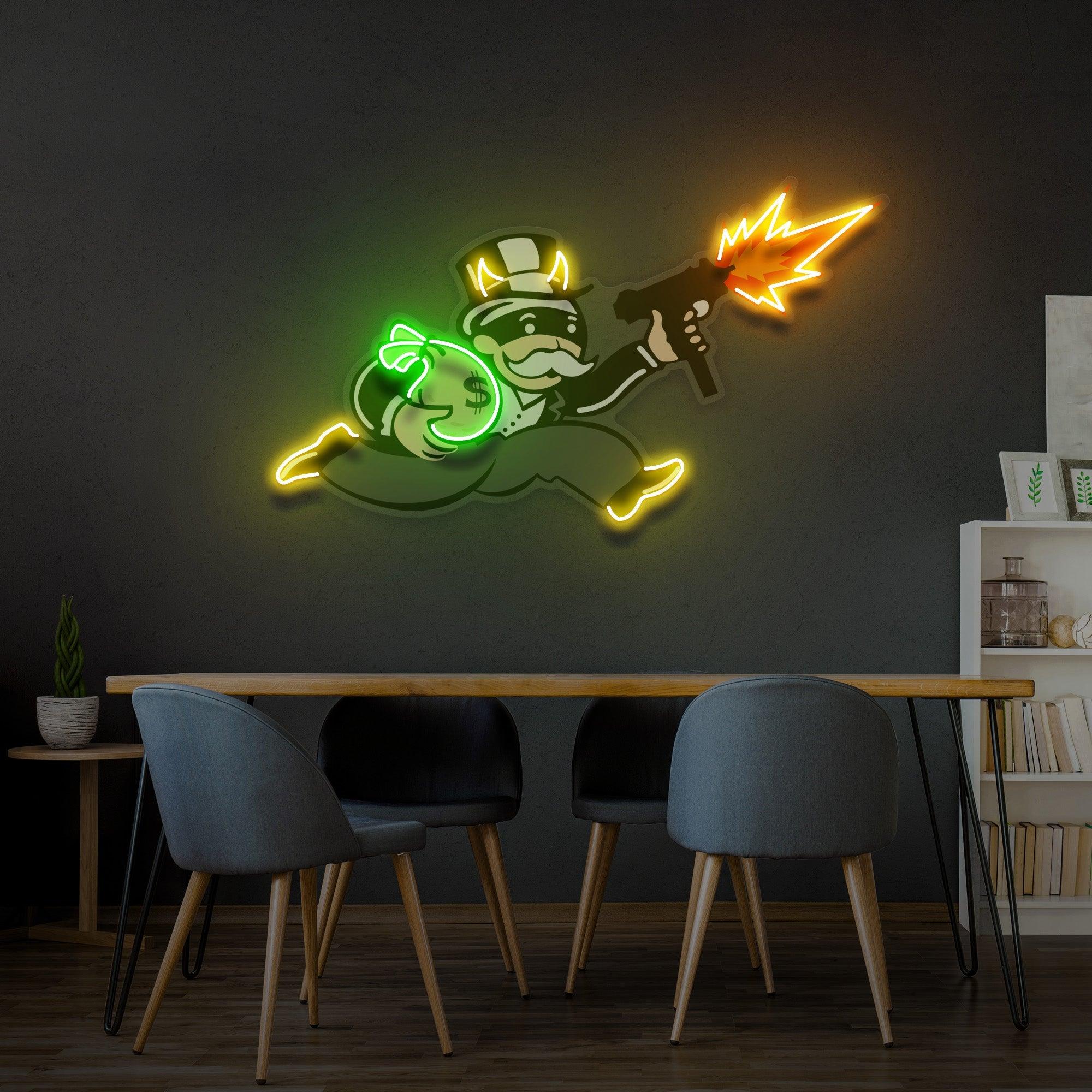 Violent Monopoly Gun Led Neon Acrylic Artwork Led Neon Sign Light - Neonbir