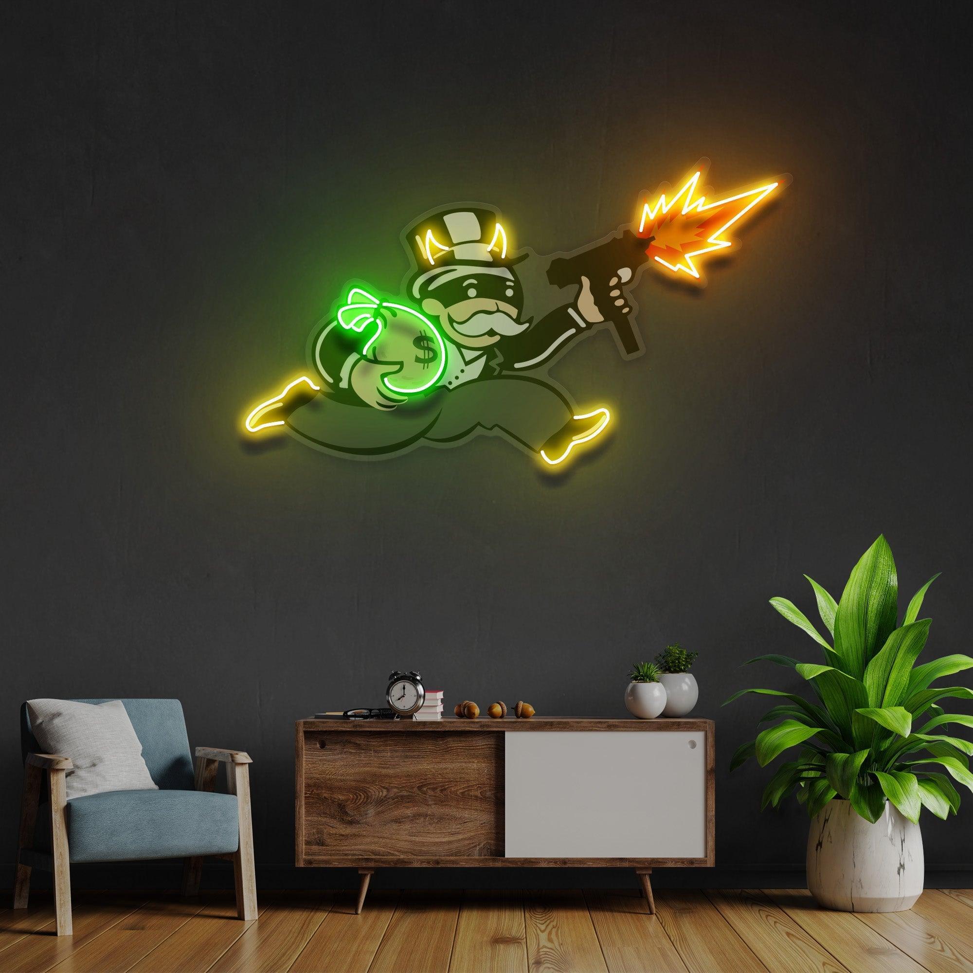 Violent Monopoly Gun Led Neon Acrylic Artwork Led Neon Sign Light - Neonbir