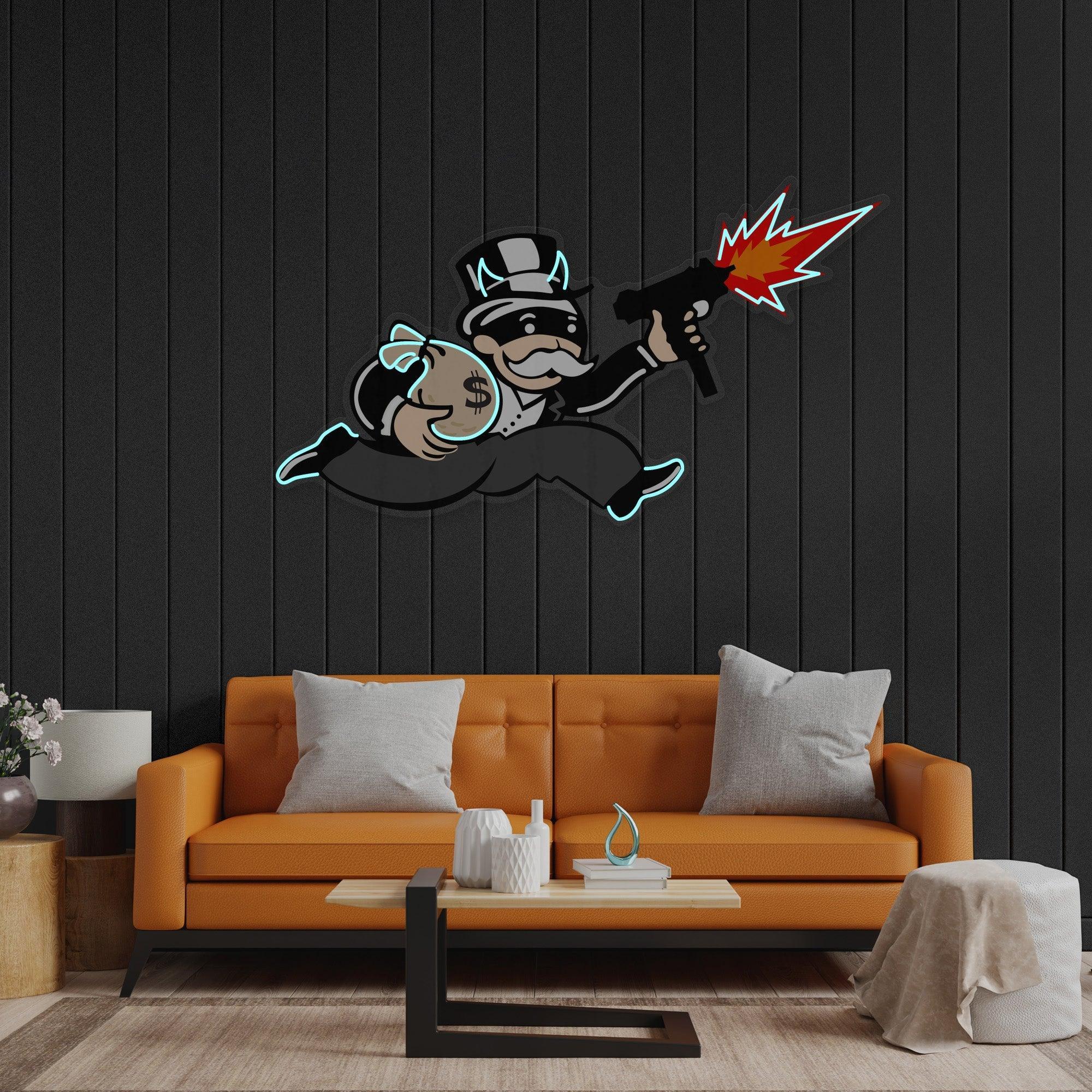 Violent Monopoly Gun Led Neon Acrylic Artwork Led Neon Sign Light - Neonbir
