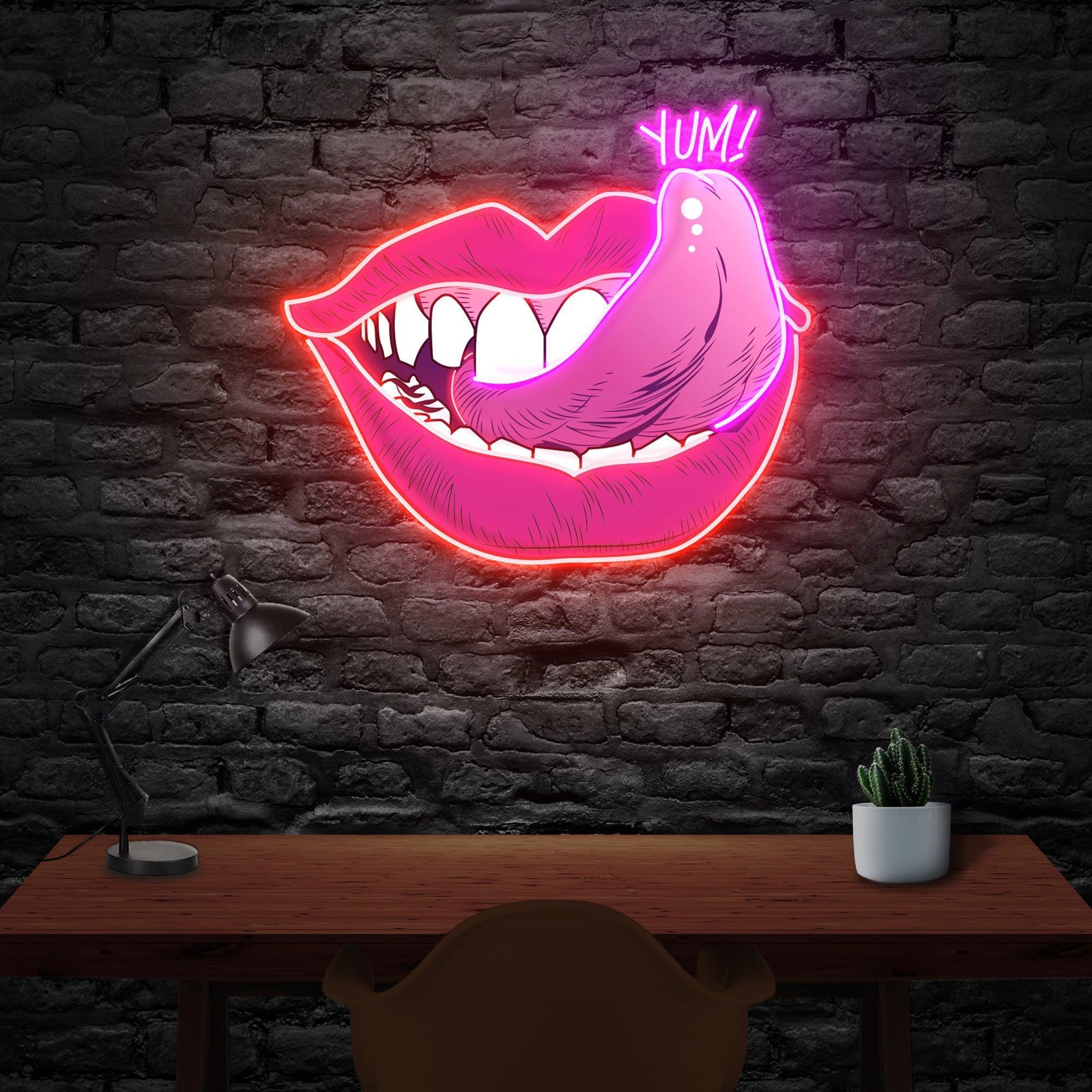 Woman Pink Lips Art Work Led Neon Sign Light - Neonbir