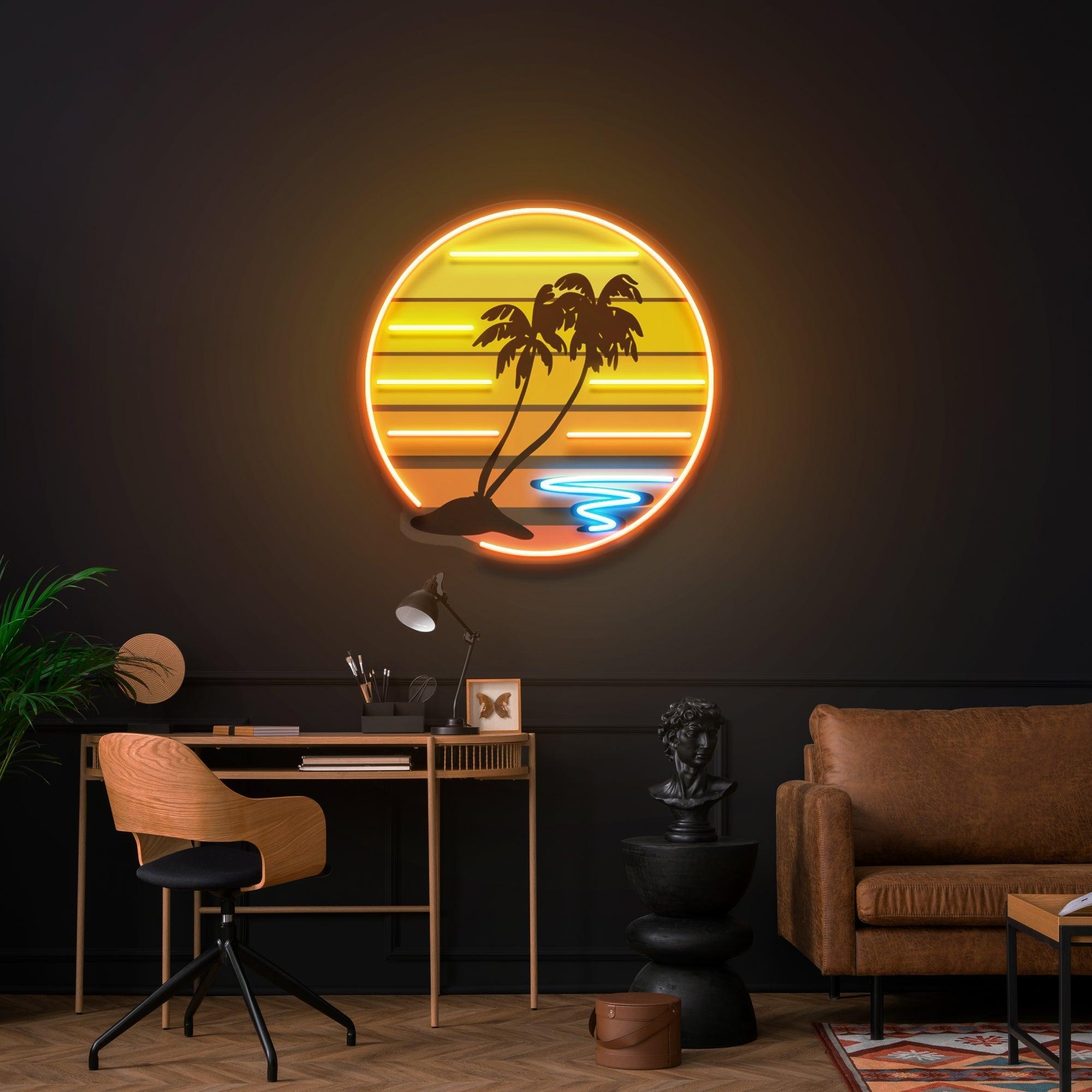 Enjoy The Tropical Waves Sunset Retro Vintage Style Artwork Led Neon Sign Light - Neonbir